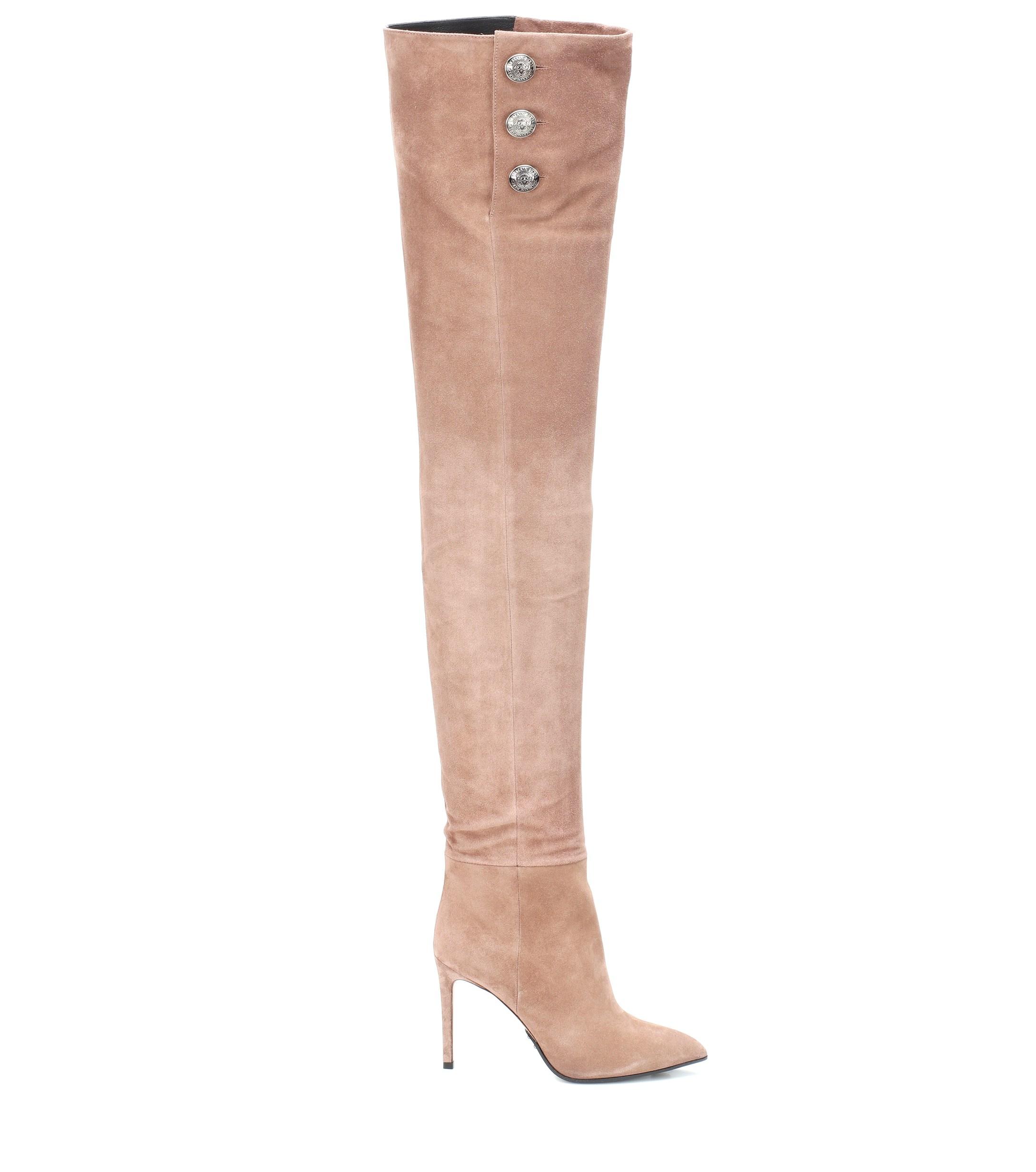 Balmain Suede Over-the-knee Boots in Beige (Natural) | Lyst