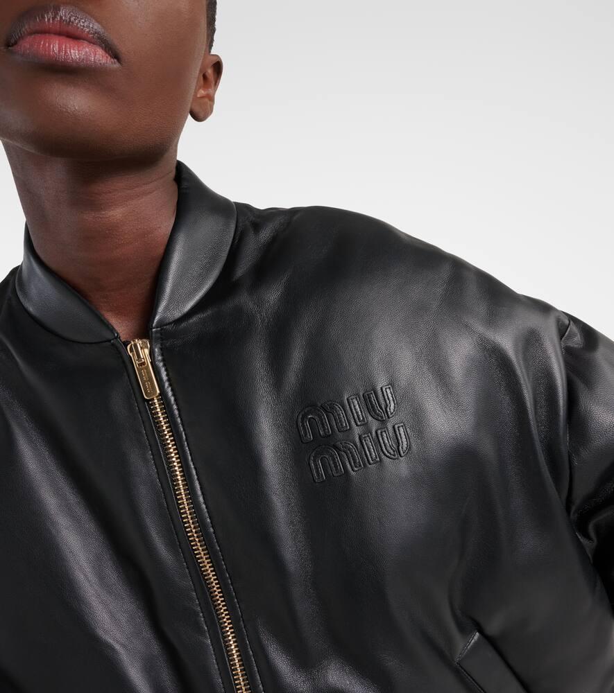 Miu Miu Leather Bomber Jacket in Black | Lyst UK