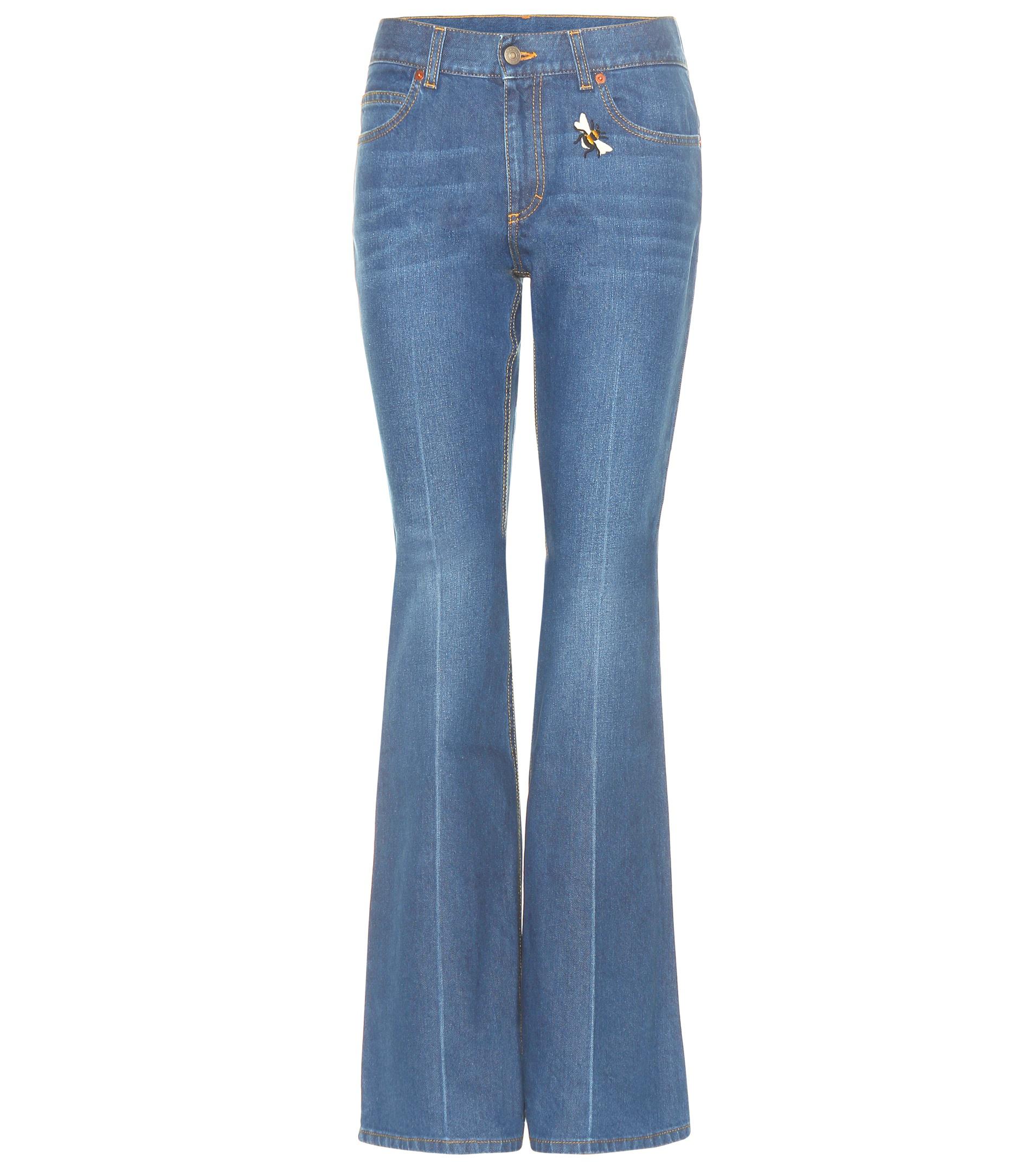 Gucci Denim Embroidered Flared Jeans in Blue - Lyst