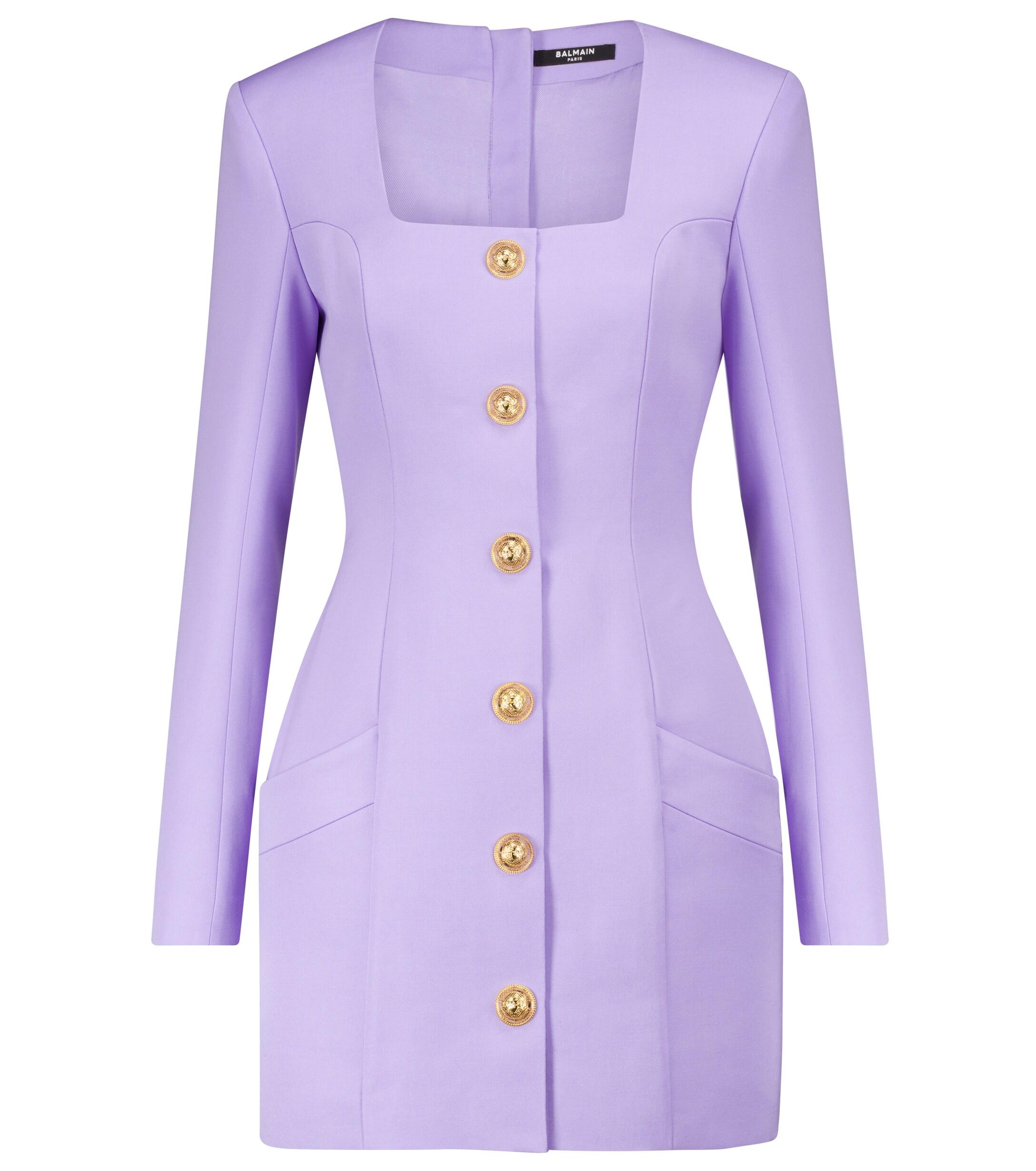 Balmain Wool Minidress in Purple - Lyst