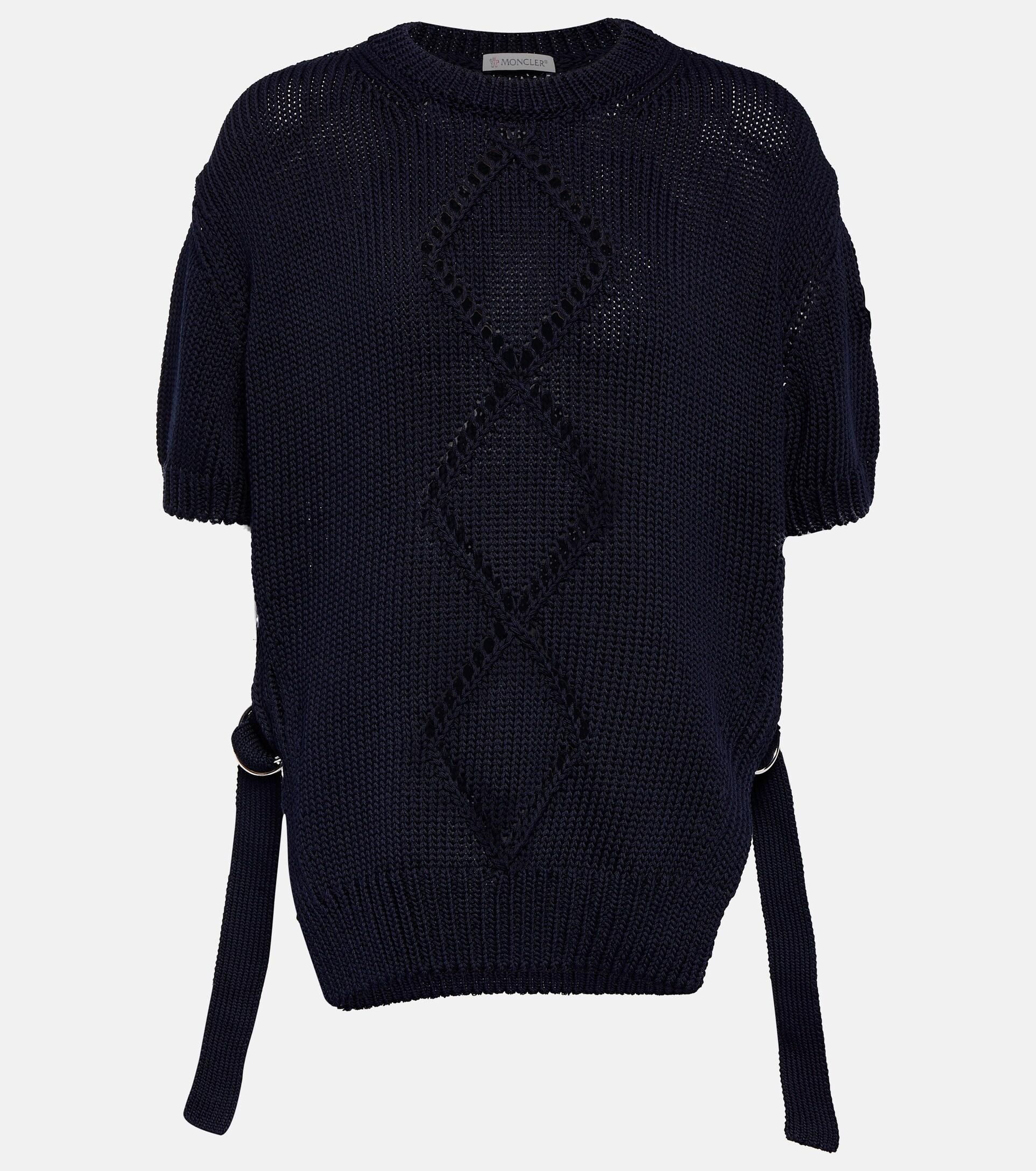 Moncler Cable-knit Cotton Sweater in Blue | Lyst