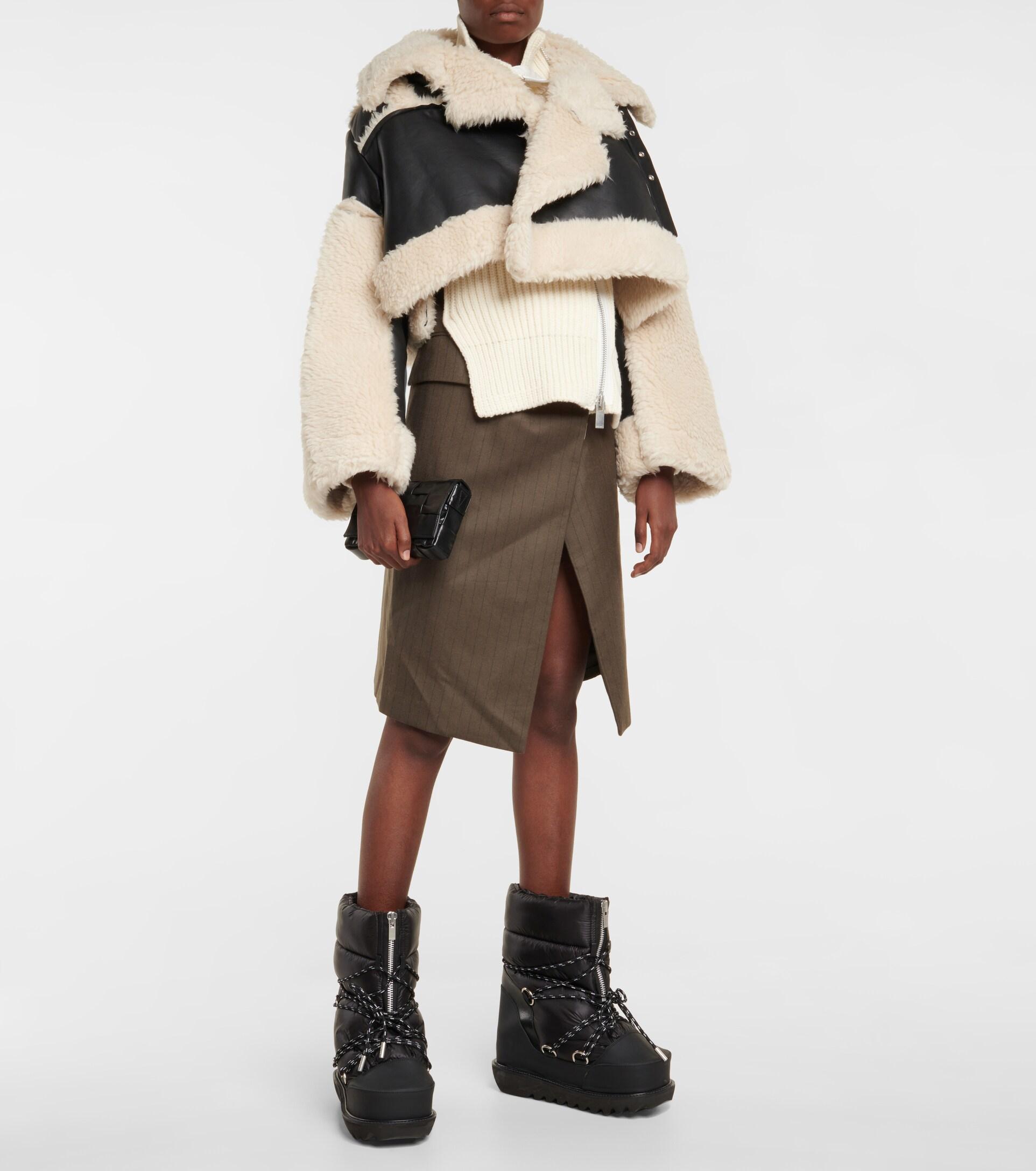 Sacai Faux Shearling Cropped Jacket in Natural | Lyst