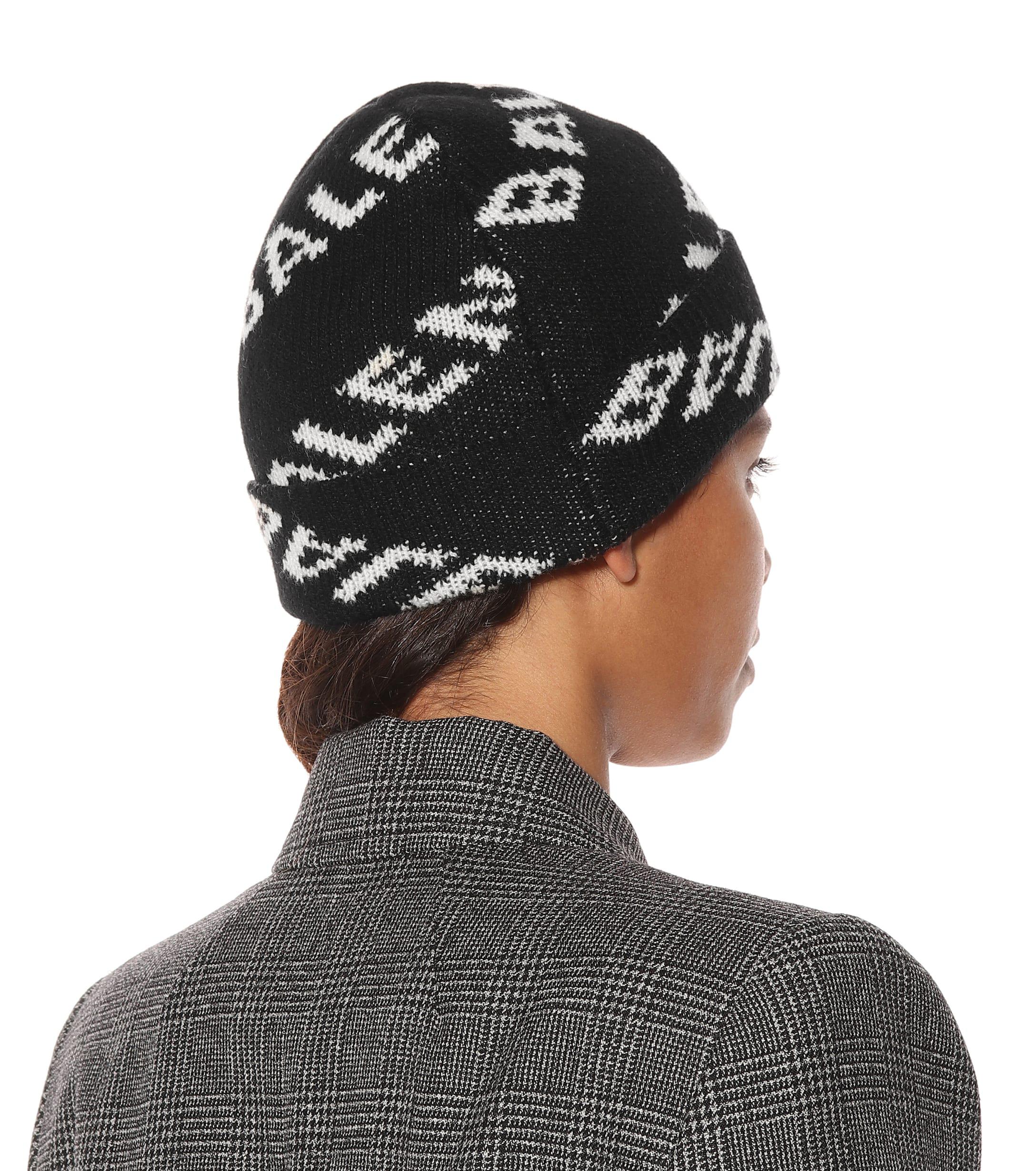 Balenciaga Wool White Logo Beanie By in Black/White (Black) Save 48