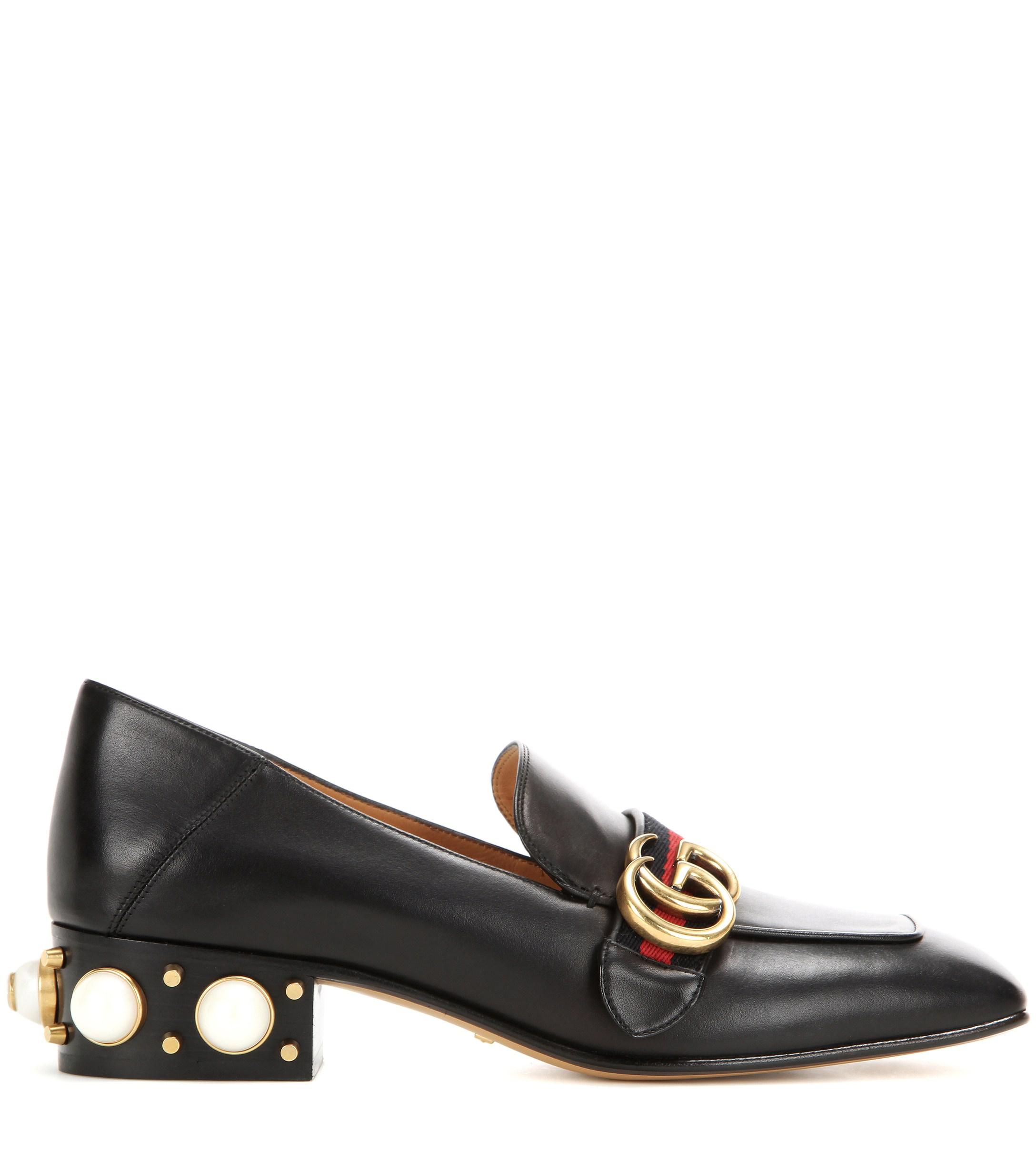 Gucci Leather Mid-heel Loafers in Black - Lyst