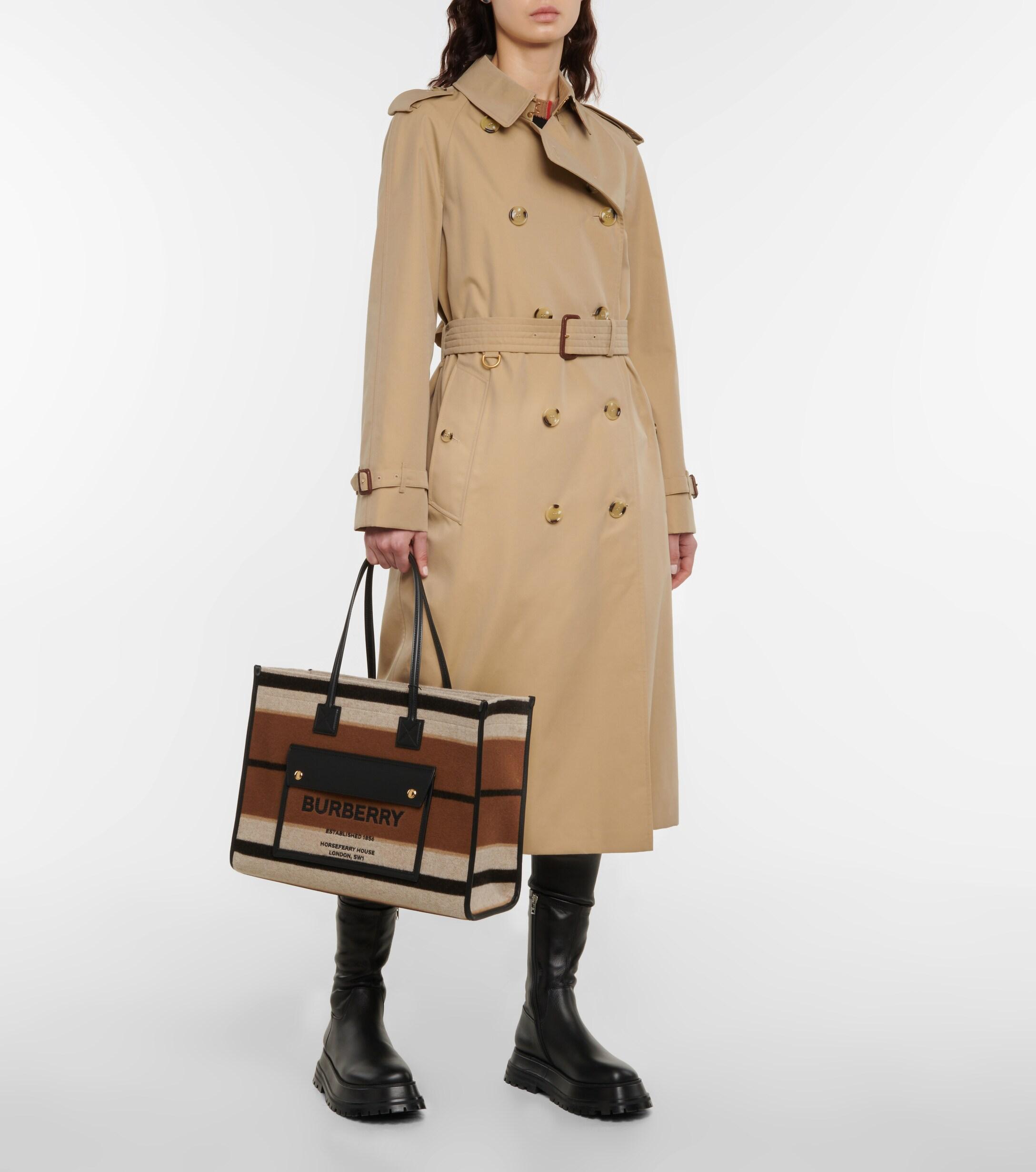 Burberry Freya Medium Striped Wool Felt Tote in Beige (Natural) | Lyst