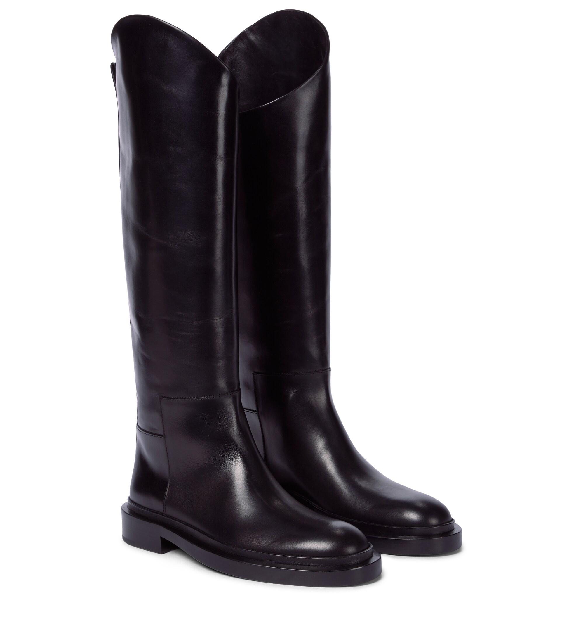 Jil Sander Leather Riding Boots in Black (Blue) | Lyst
