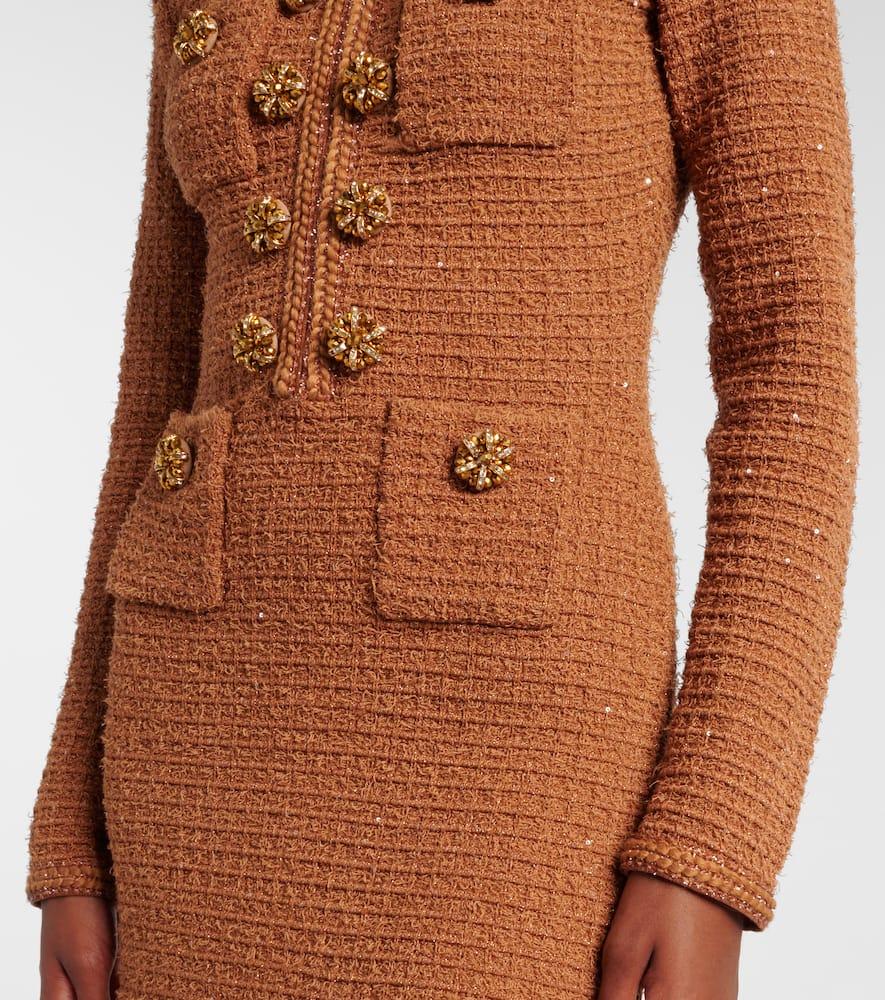 Self-Portrait Waffle-Knit Embellished Midi Dress in Brown | Lyst Canada