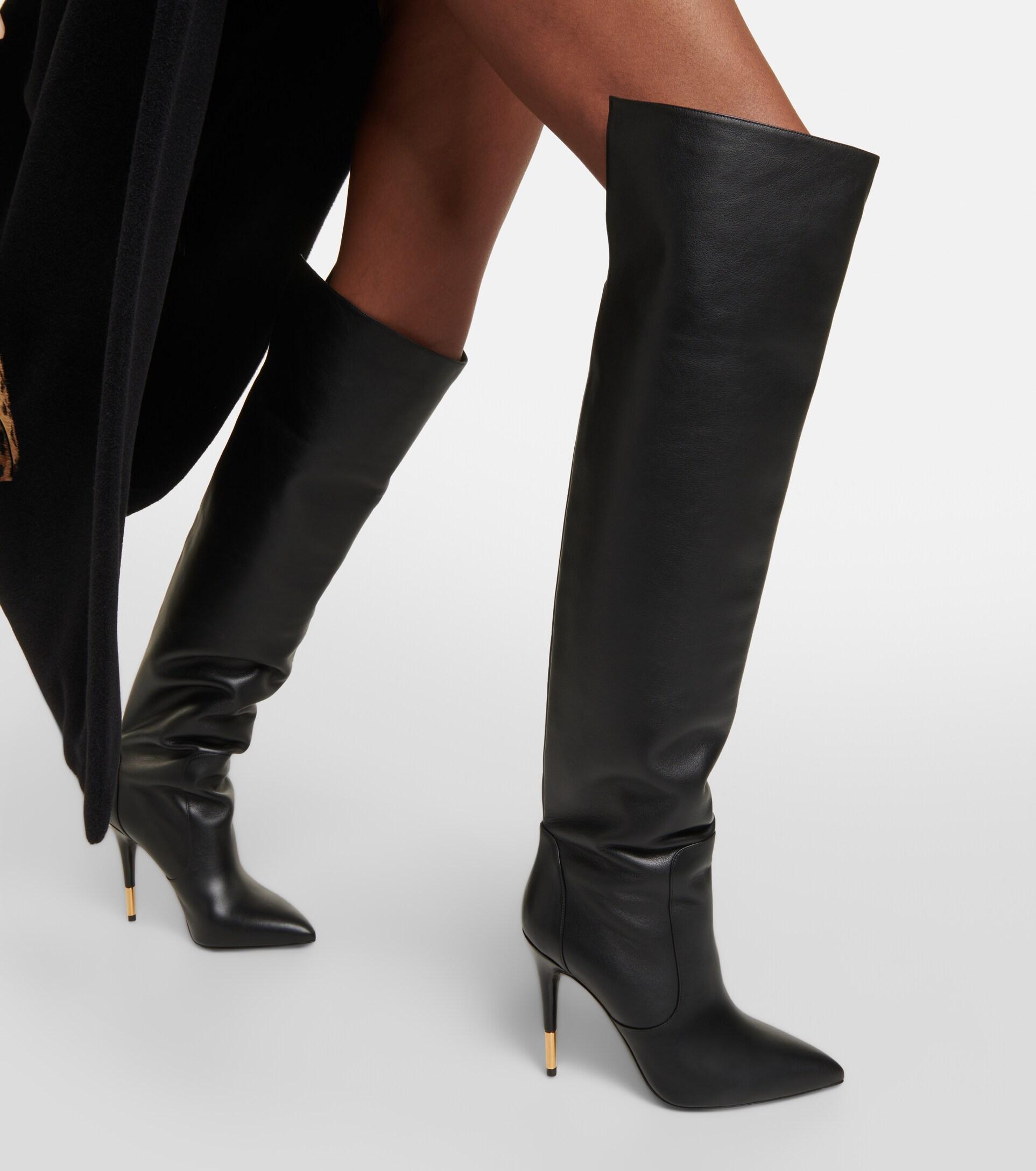 Tom Ford Embellished Leather Over-the-knee Boots in Black | Lyst