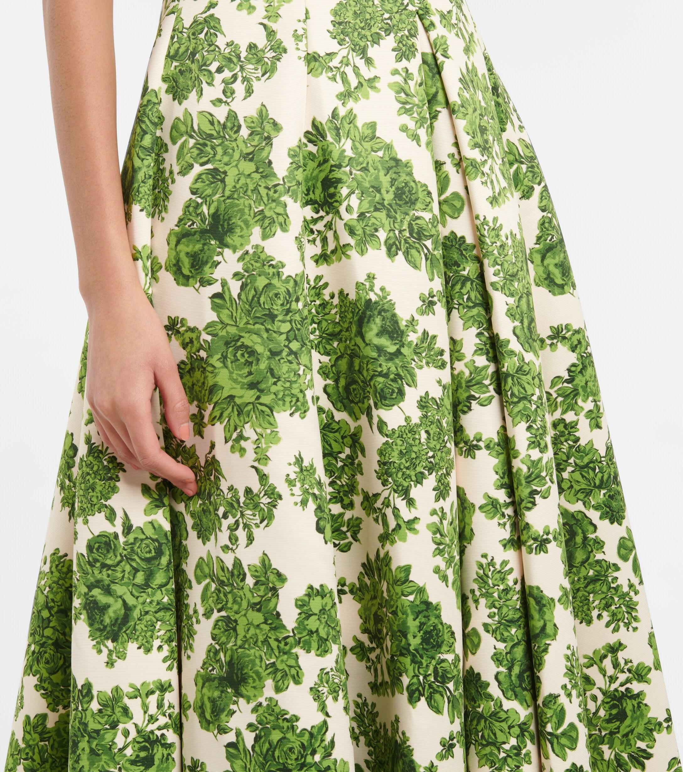 emilia wickstead ragna dress green rose floral print taffeta faille Mara Dress Blue Rose on White Taffeta Faille