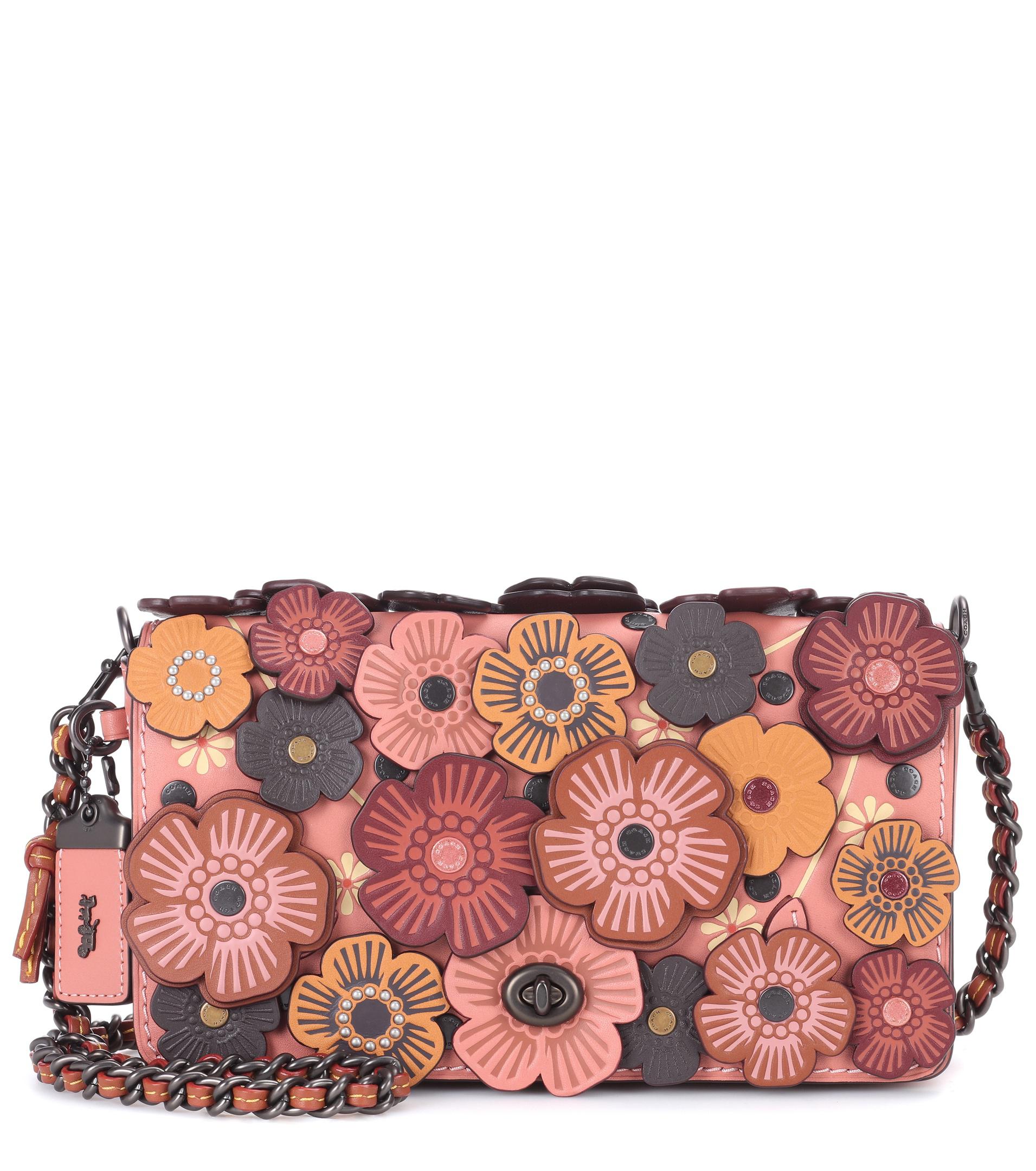 COACH Dinky Floral Leather Shoulder Bag in Pink - Lyst