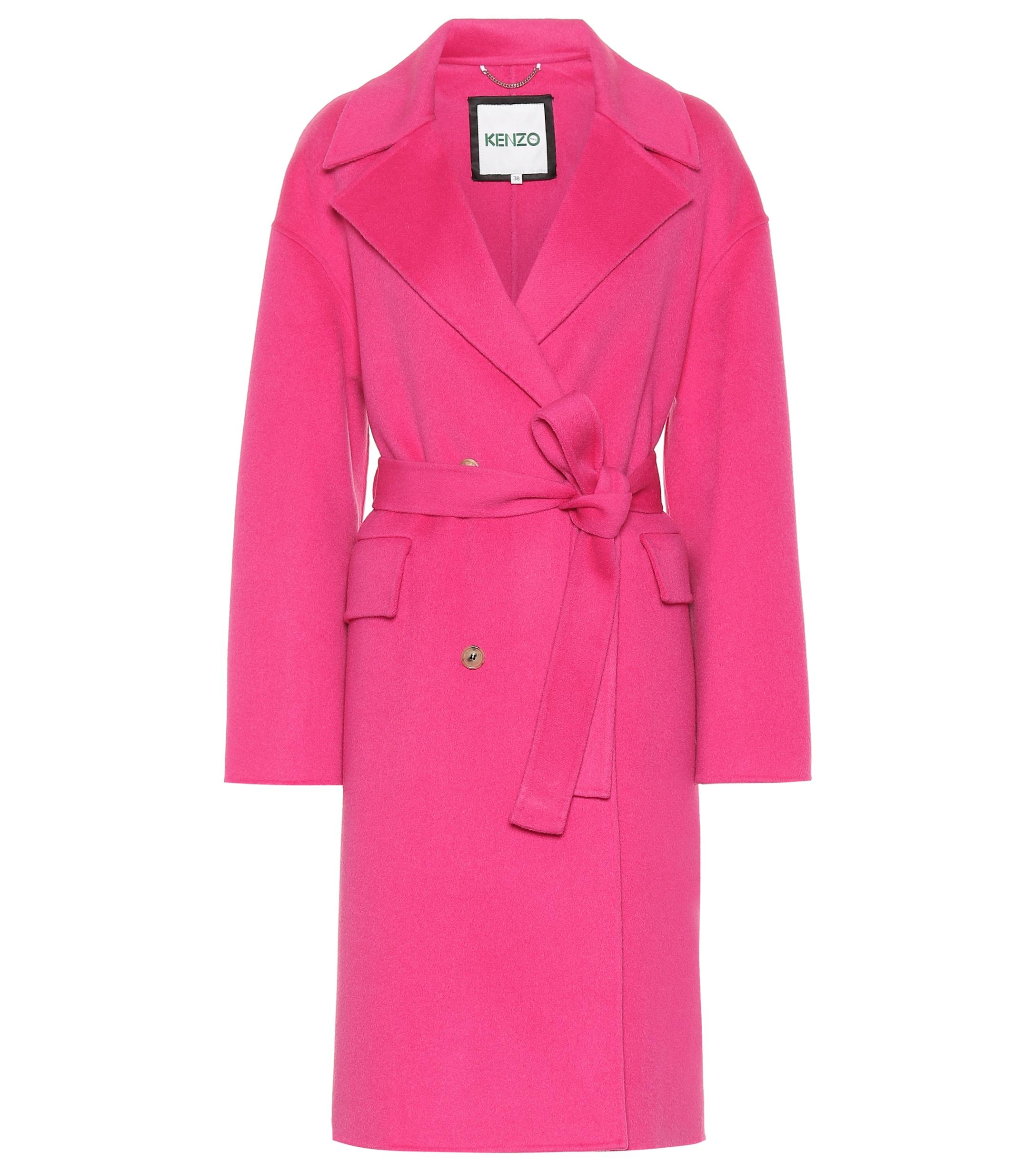 KENZO Wool And Cashmere Coat in Pink - Lyst