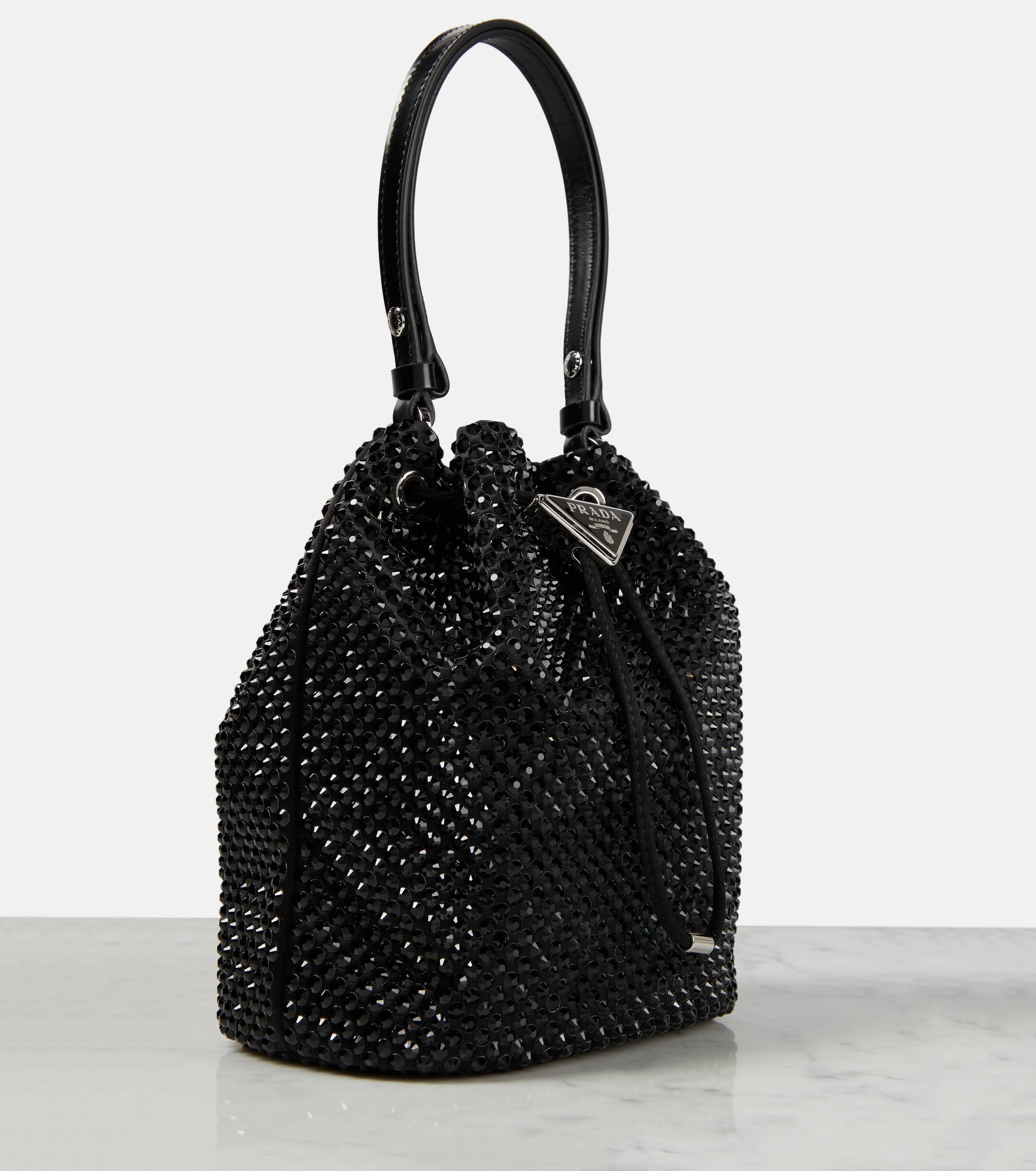 Prada Mini Crystal Embellished Bucket Bag in Black Lyst UK