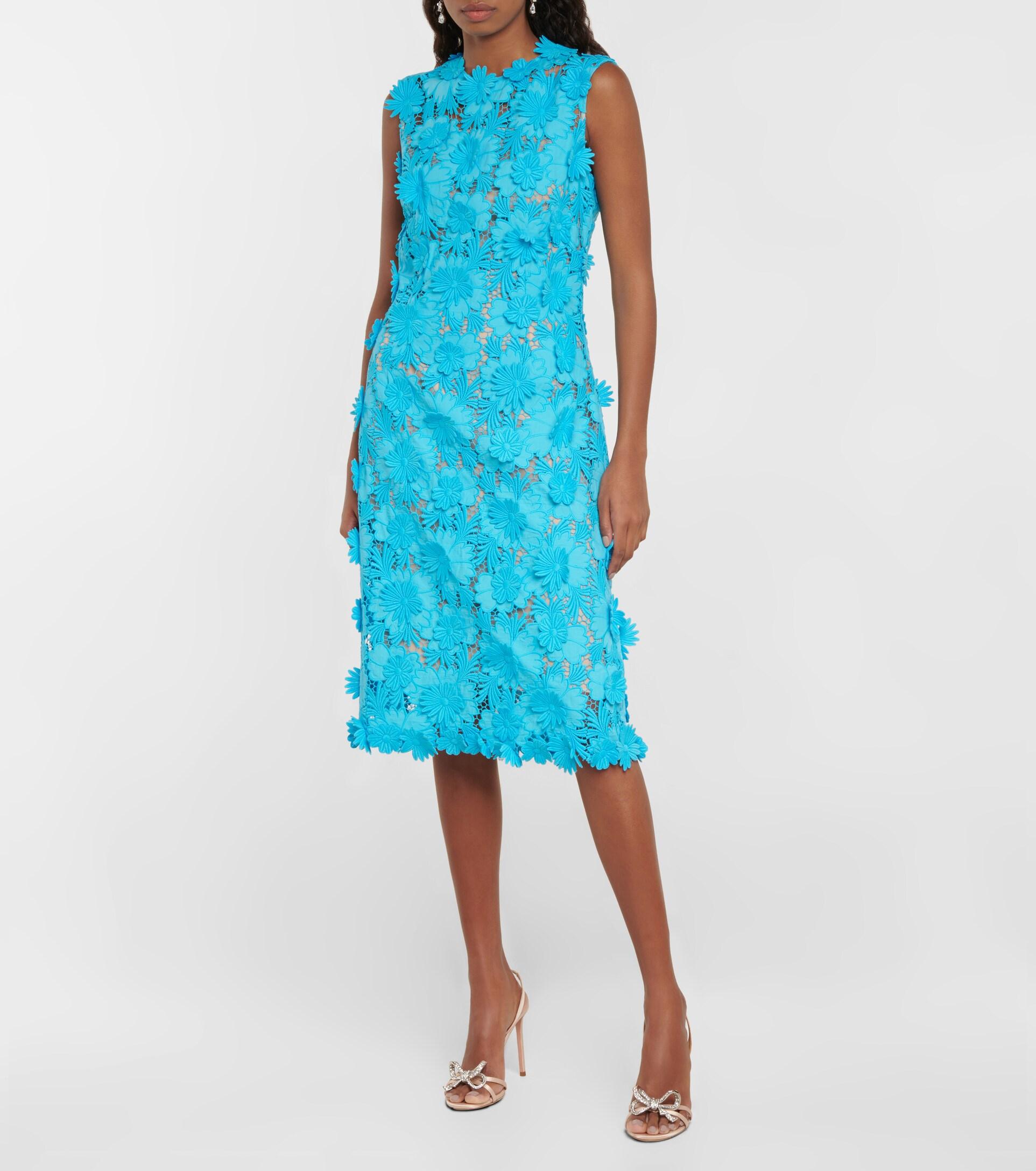 Oscar de la Renta Applique Floral Lace Dress in Blue | Lyst