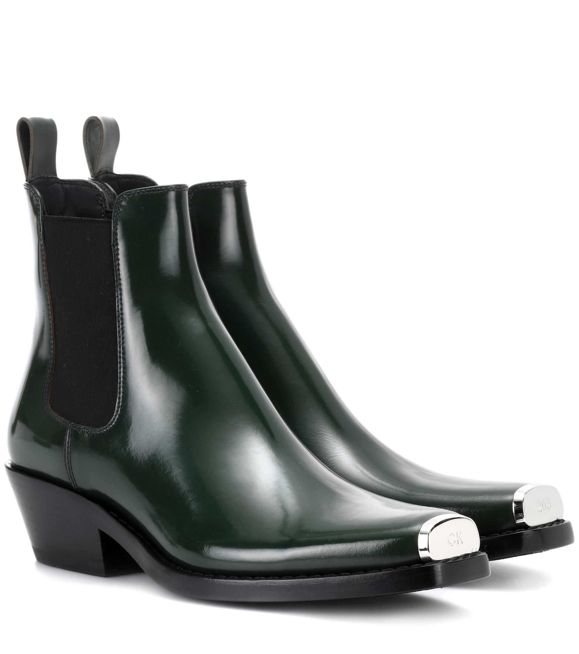 CALVIN KLEIN 205W39NYC Western Claire Leather Ankle Boots in Green | Lyst  Australia