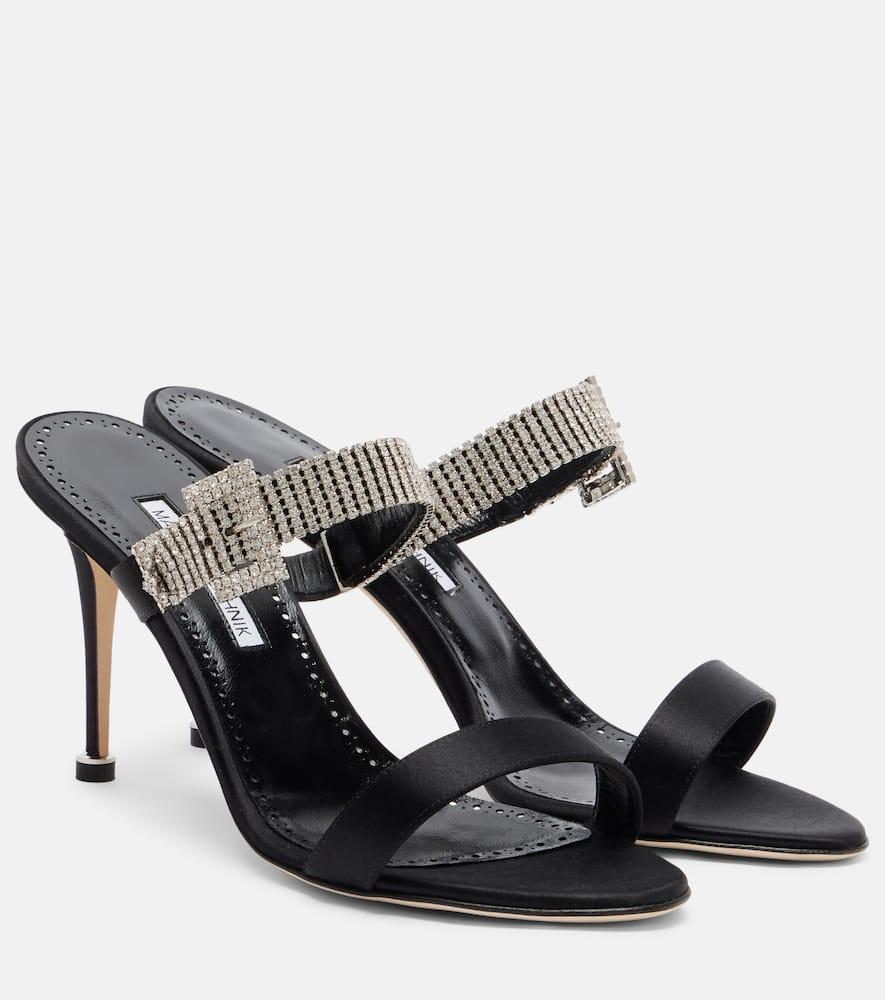 Mules Bouclées En Cuir Verni Noir Manolo Blahnik - Taille 38 (US 8), Occasion, Matériau Cuir