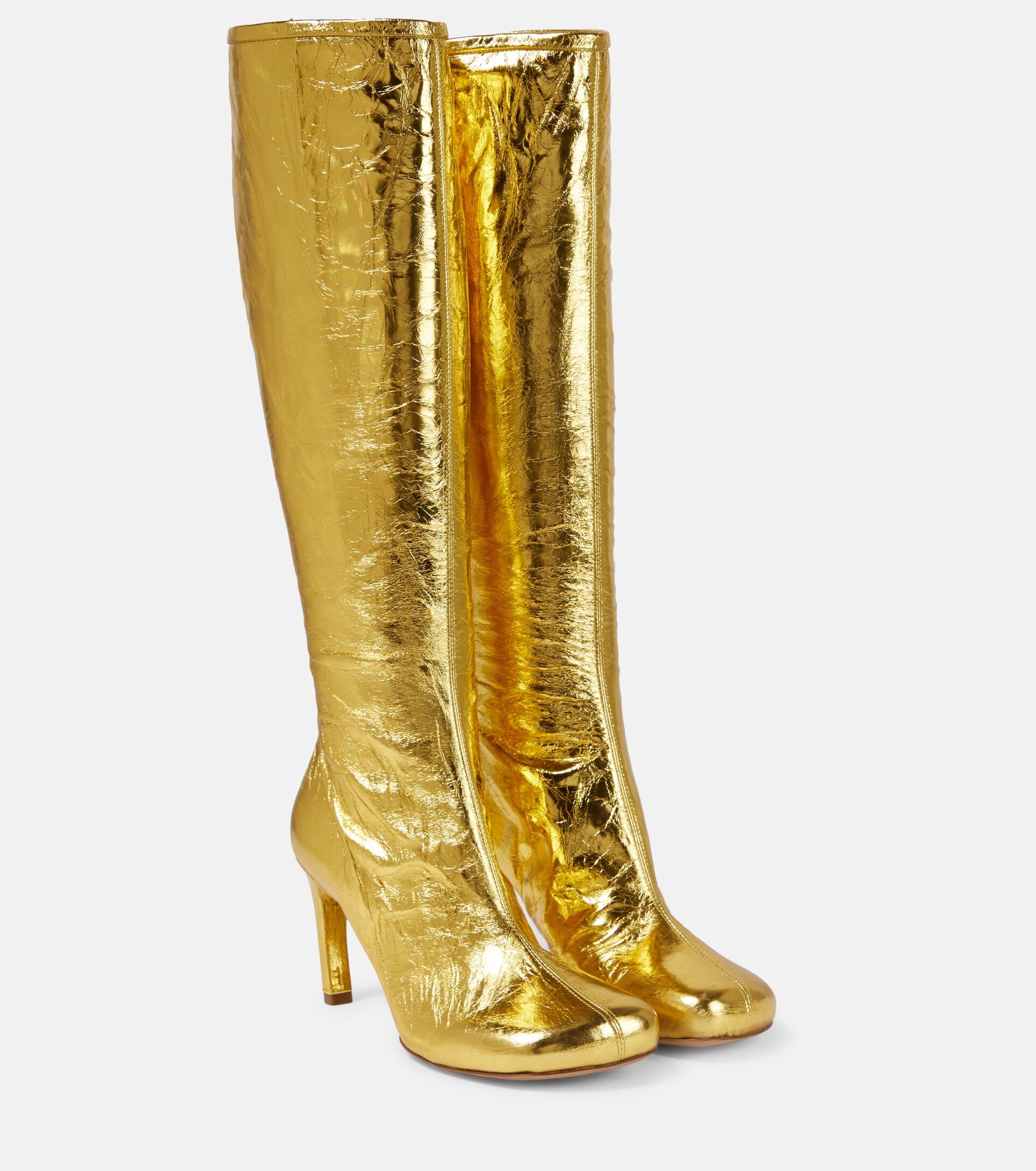 Dries Van Noten Metallic Leather Knee-high Boots in Yellow | Lyst