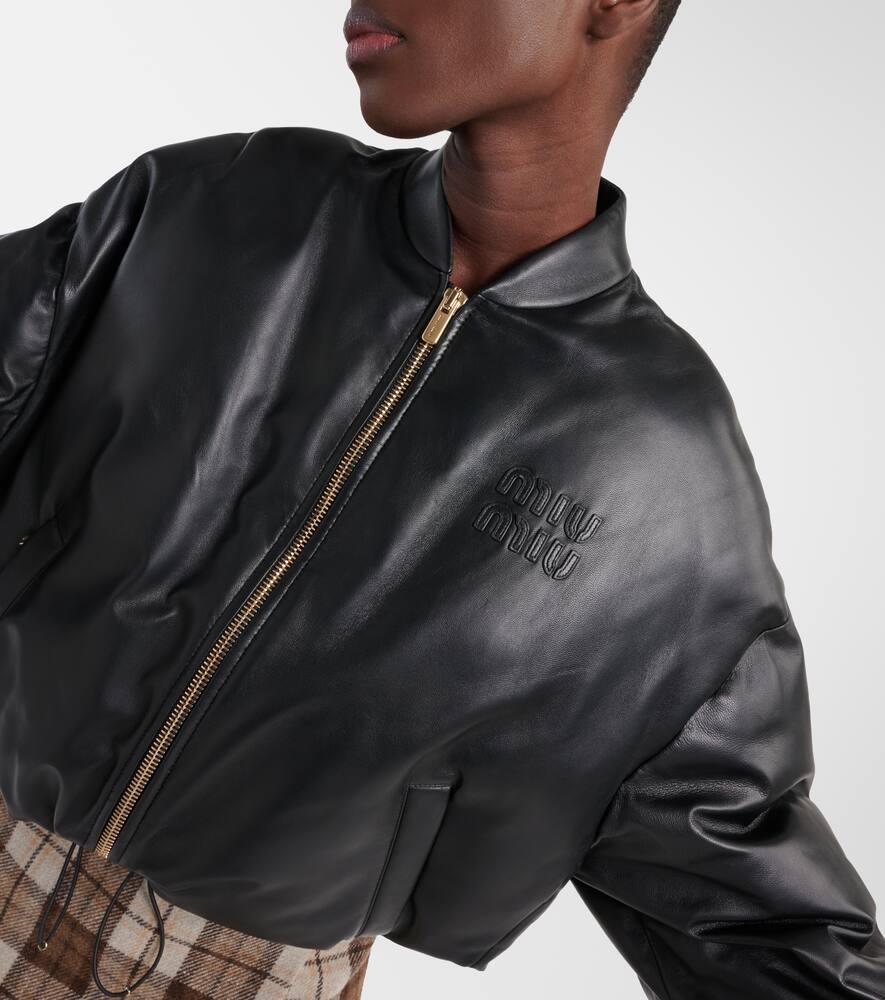 Miu Miu Leather Bomber Jacket in Black | Lyst UK