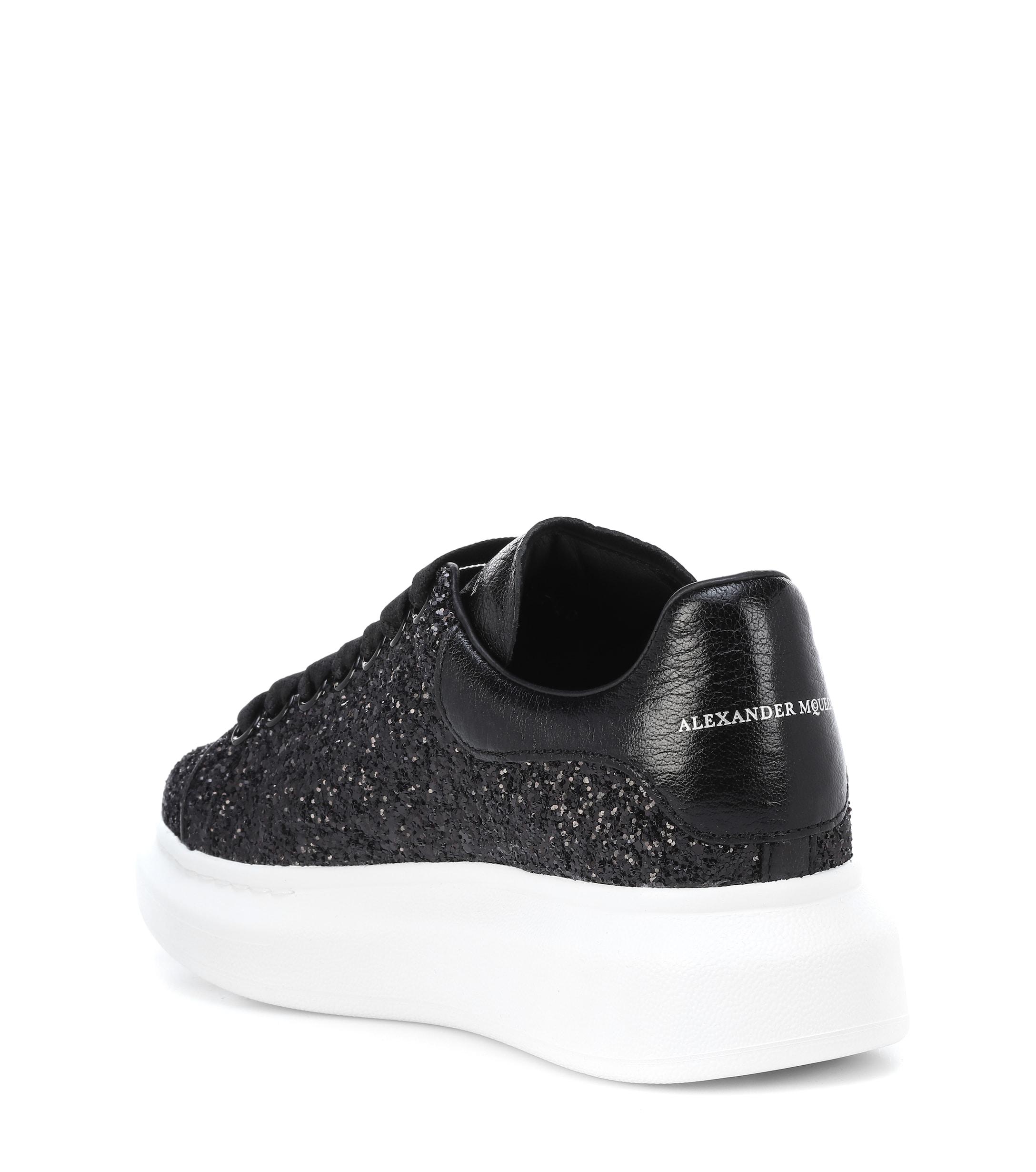 Alexander McQueen Leather Black Glitter Platform Sneakers - Lyst