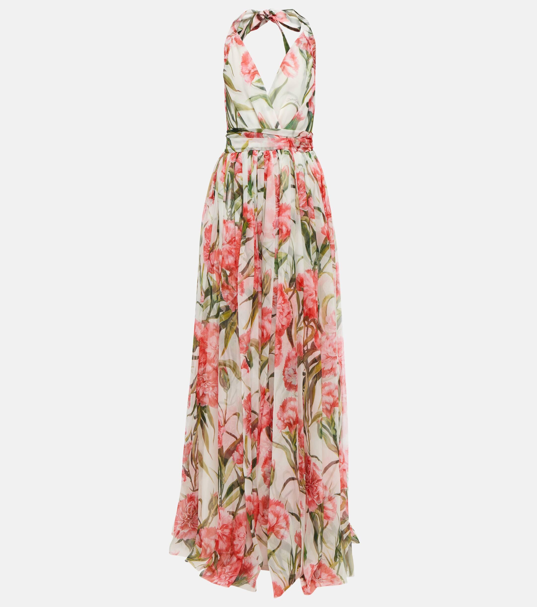 Dolce Gabbana Carnation print Halterneck Gown in Pink Lyst Canada
