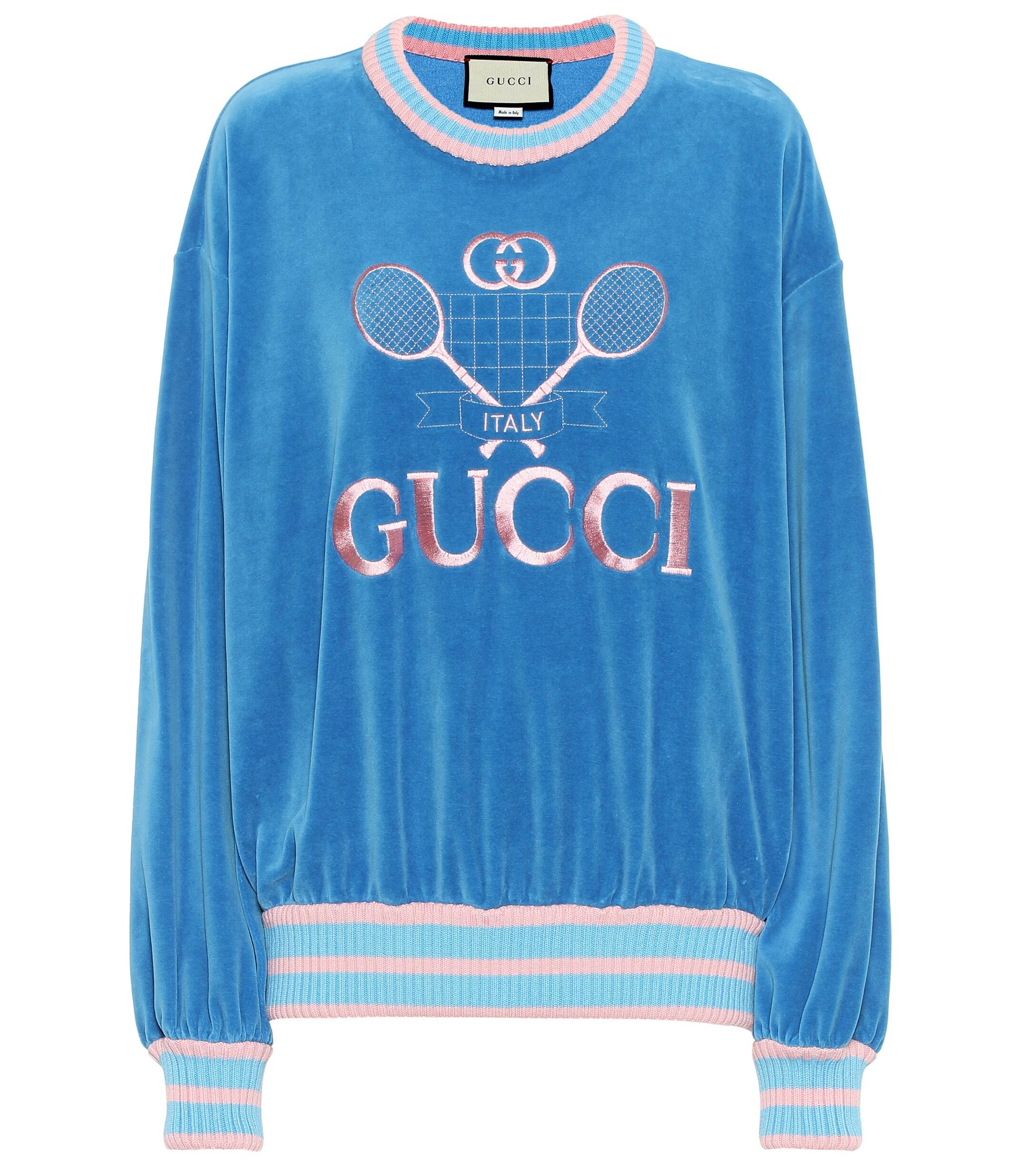 Gucci Tennis Cotton Chenille Sweatshirt in Blue - Lyst