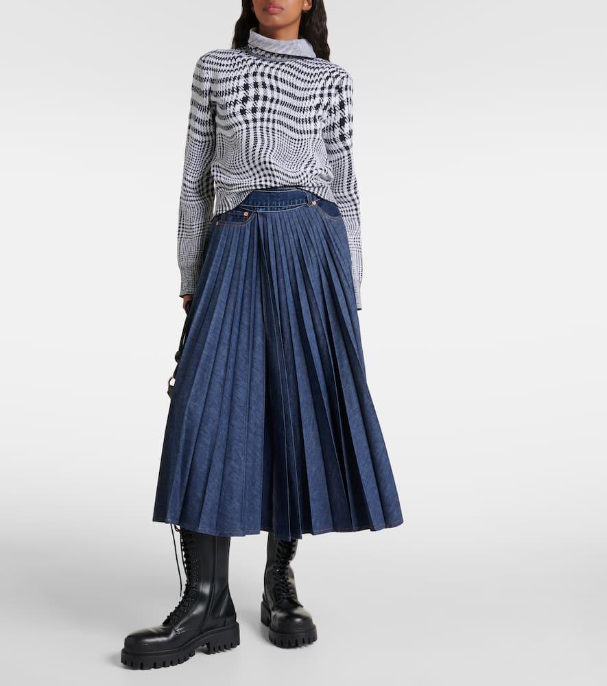 スカート SACAI Pleated denim skirt Blue Sacai Pleated Denim Midi Skirt in Blue | Lyst