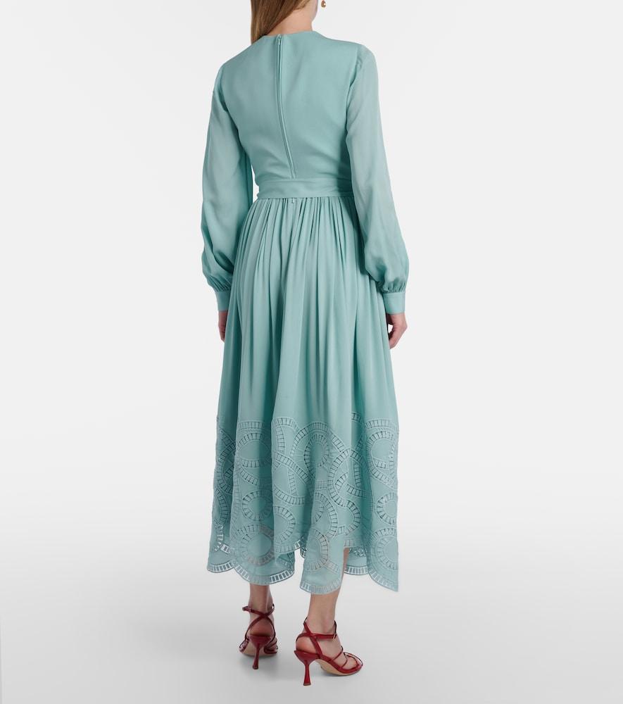 Elie Saab Lace-Trimmed Silk-Blend Midi Dress in Blue | Lyst