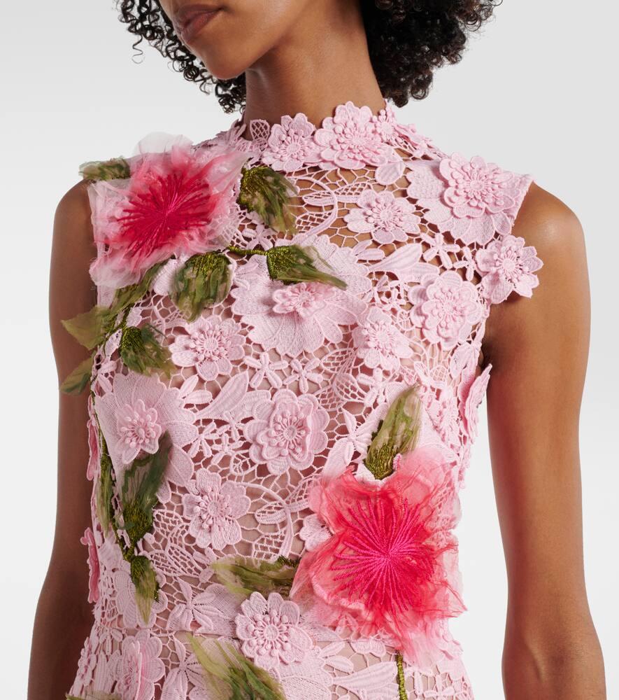 Oscar de la Renta Embroidered Guipure Lace Maxi Dress in Pink | Lyst