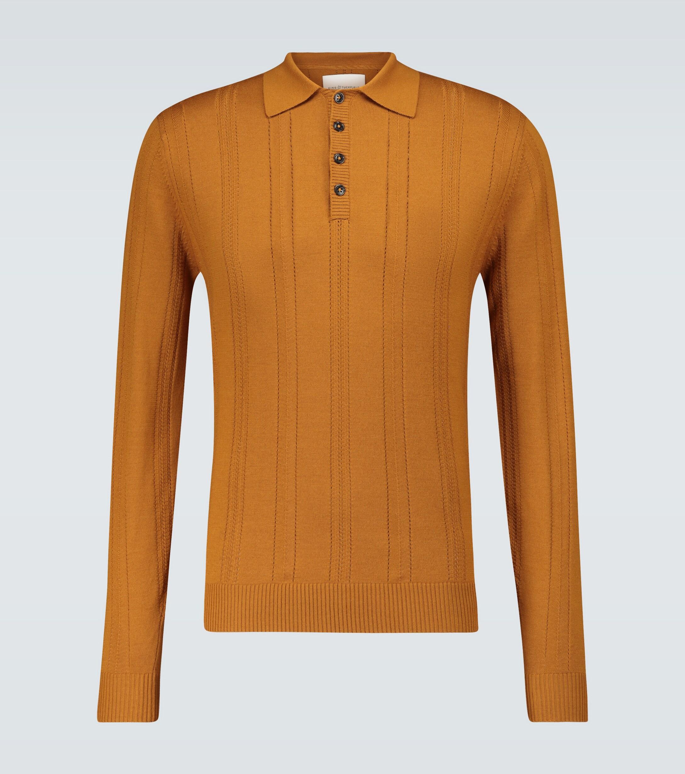 King & Tuckfield Wolle Langarm-Poloshirt aus Wolle in Orange für Herren -  Lyst