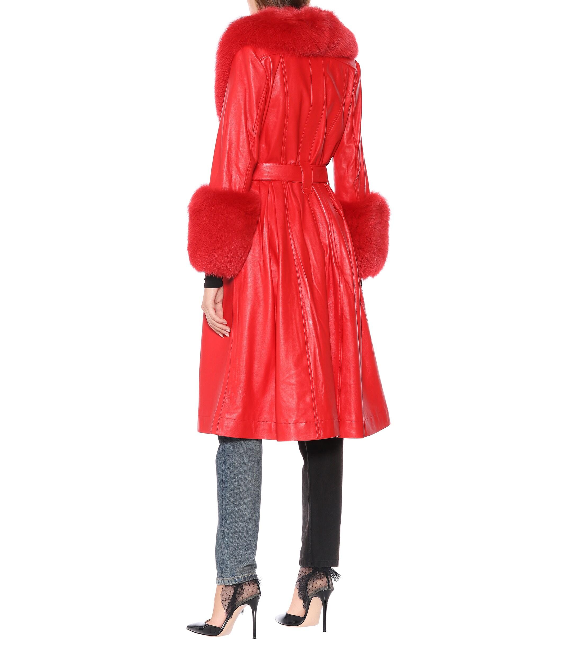 Saks Potts Foxy Fur-trimmed Leather Coat in Red - Lyst