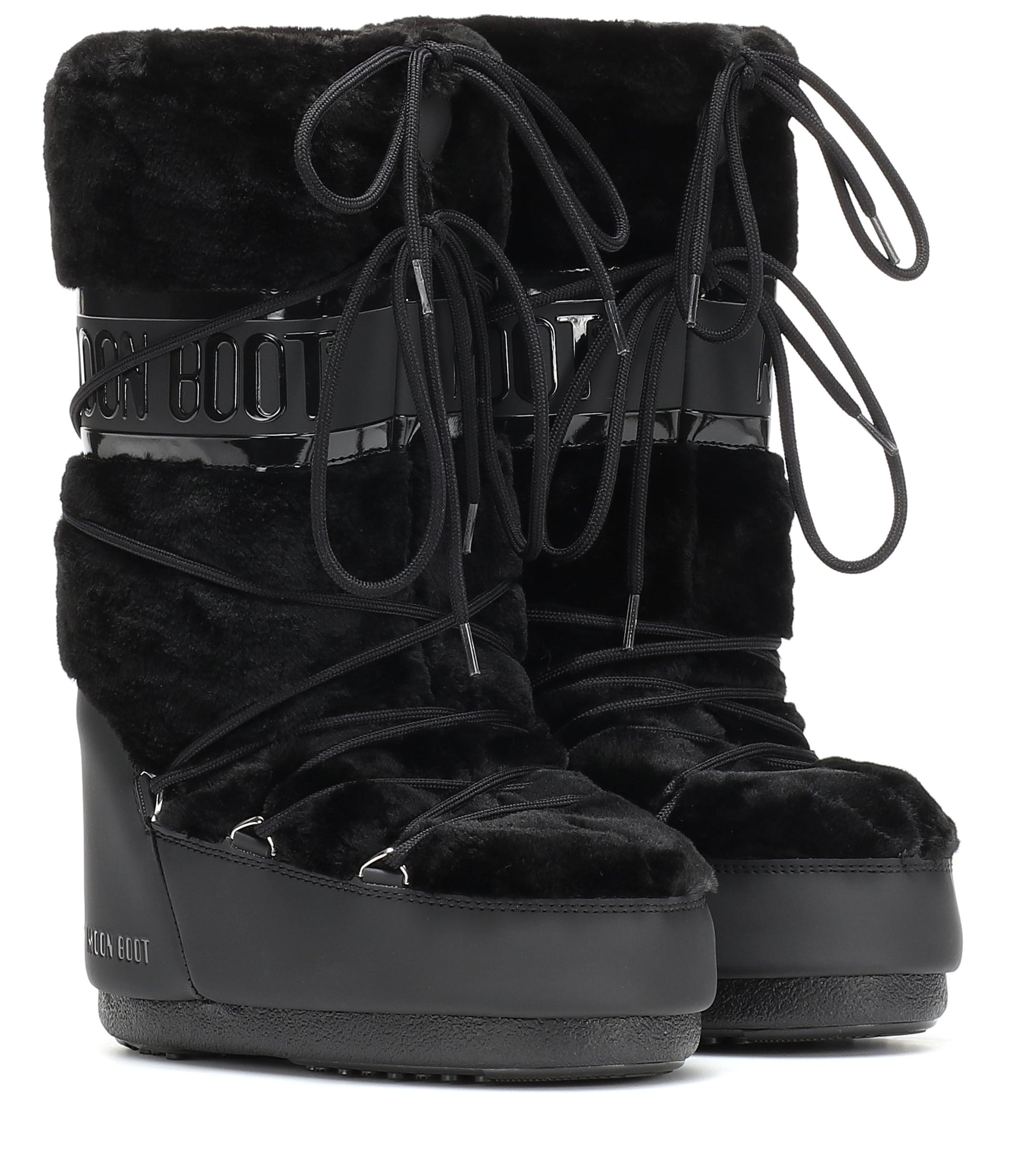 Moon Boot Classic Faux Fur-trimmed Ankle Boots in Black | Lyst