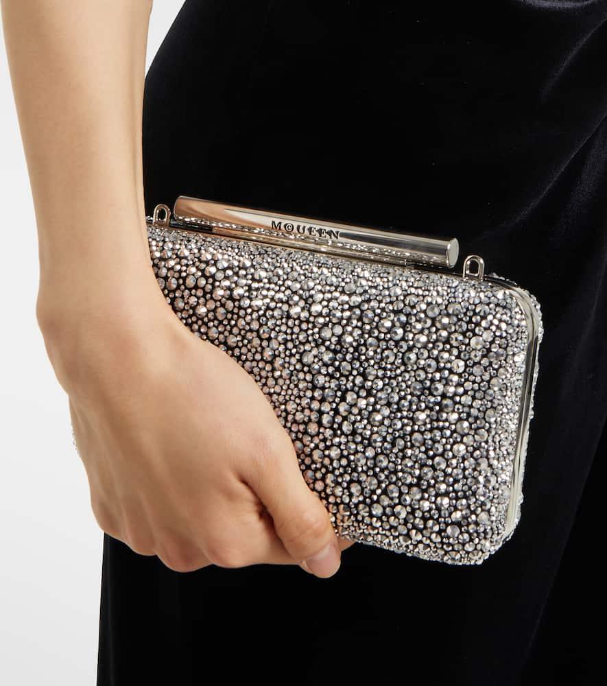 McQueen T-Bar Crystal-Embellished Clutch in Metallic Lyst