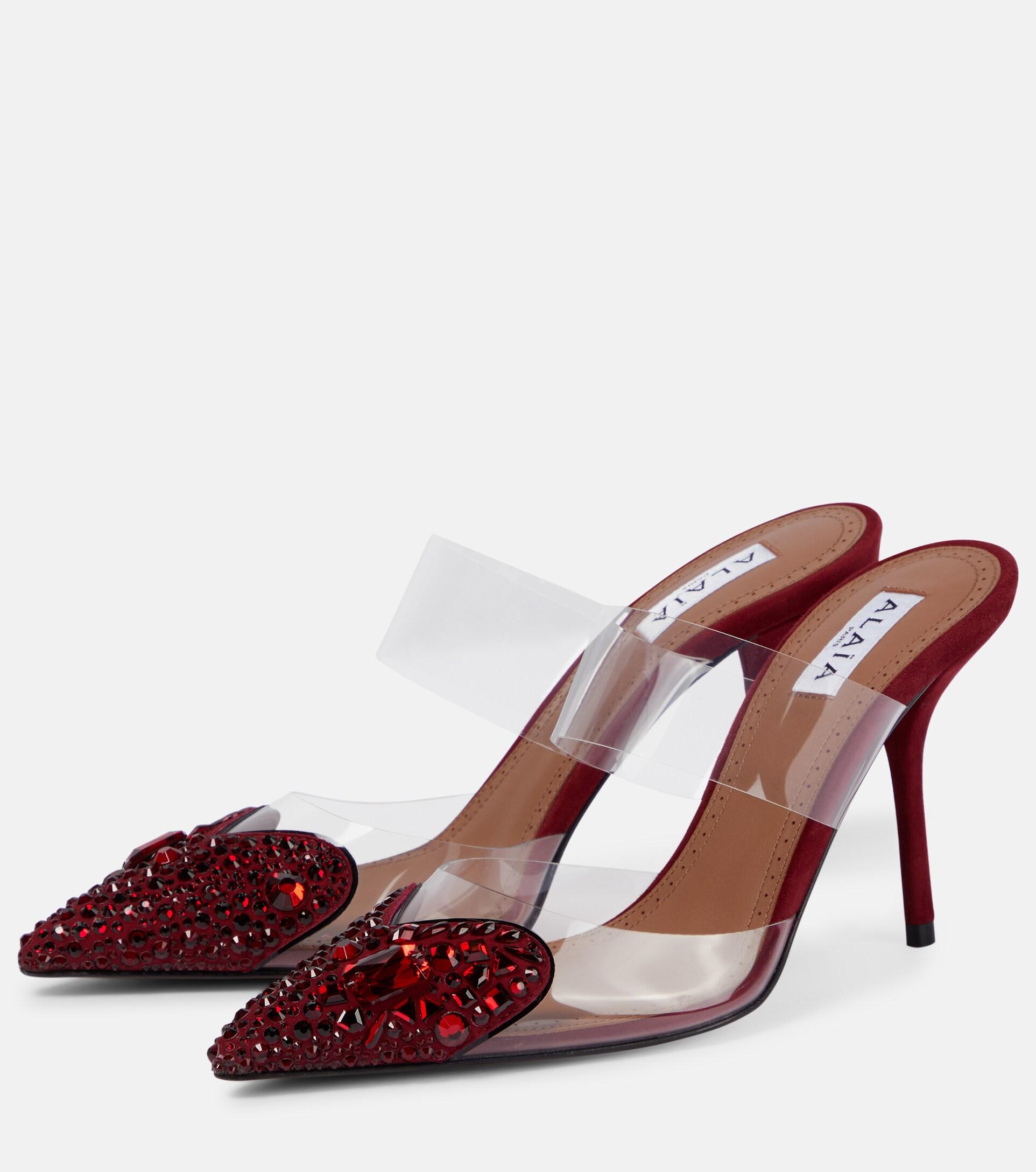 Alaïa Alaia Embellished Pu And Suede Mules in Red | Lyst