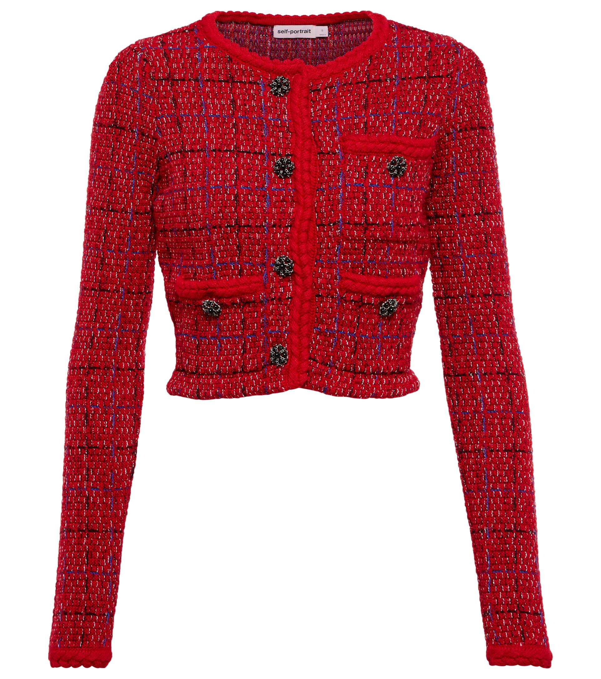 Self-Portrait Mélange Cropped Cardigan in Red | Lyst