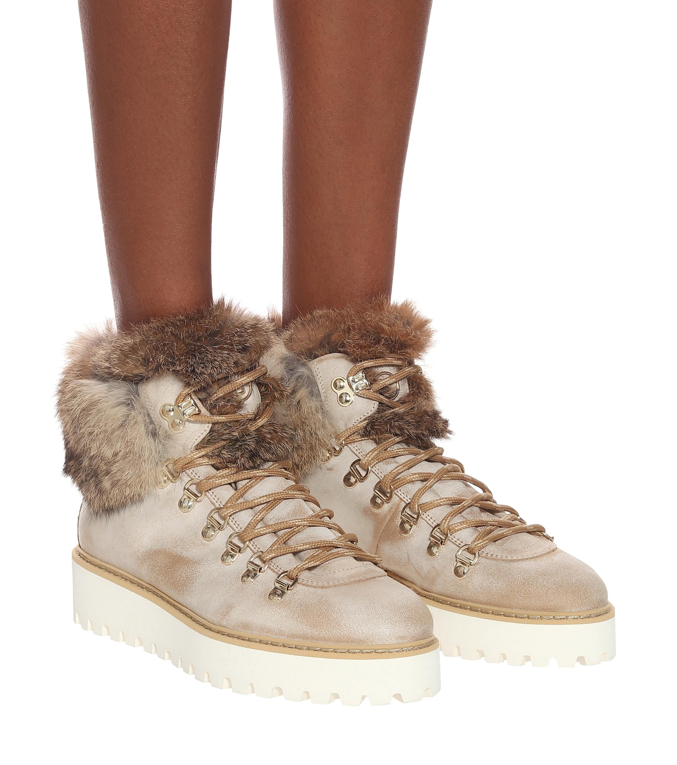 Bogner Oslo Fur-trimmed Leather Snow Boots in Beige (Natural) - Lyst