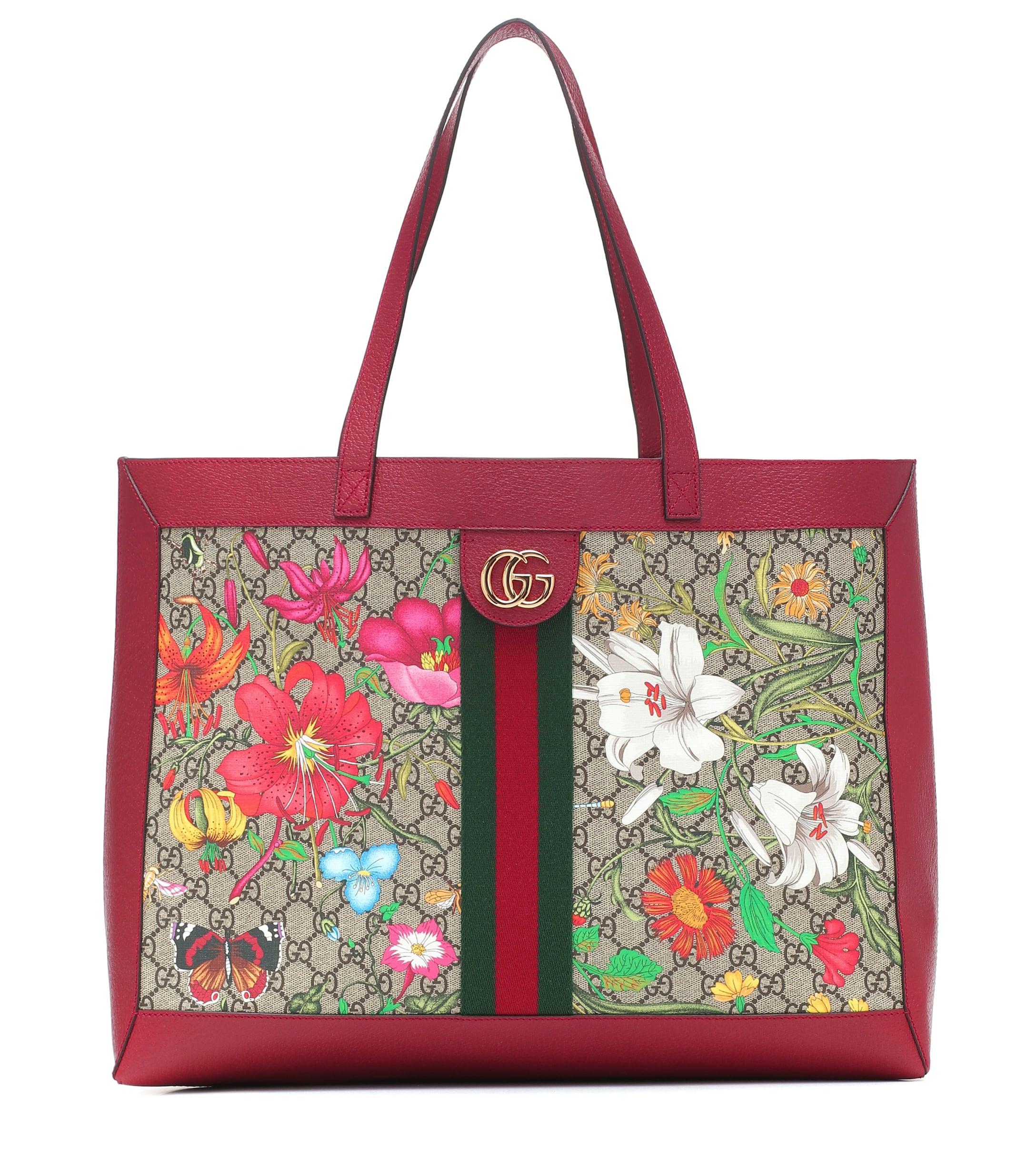 Gucci Canvas Ophidia Floral And GG Supreme Tote in Red - Lyst