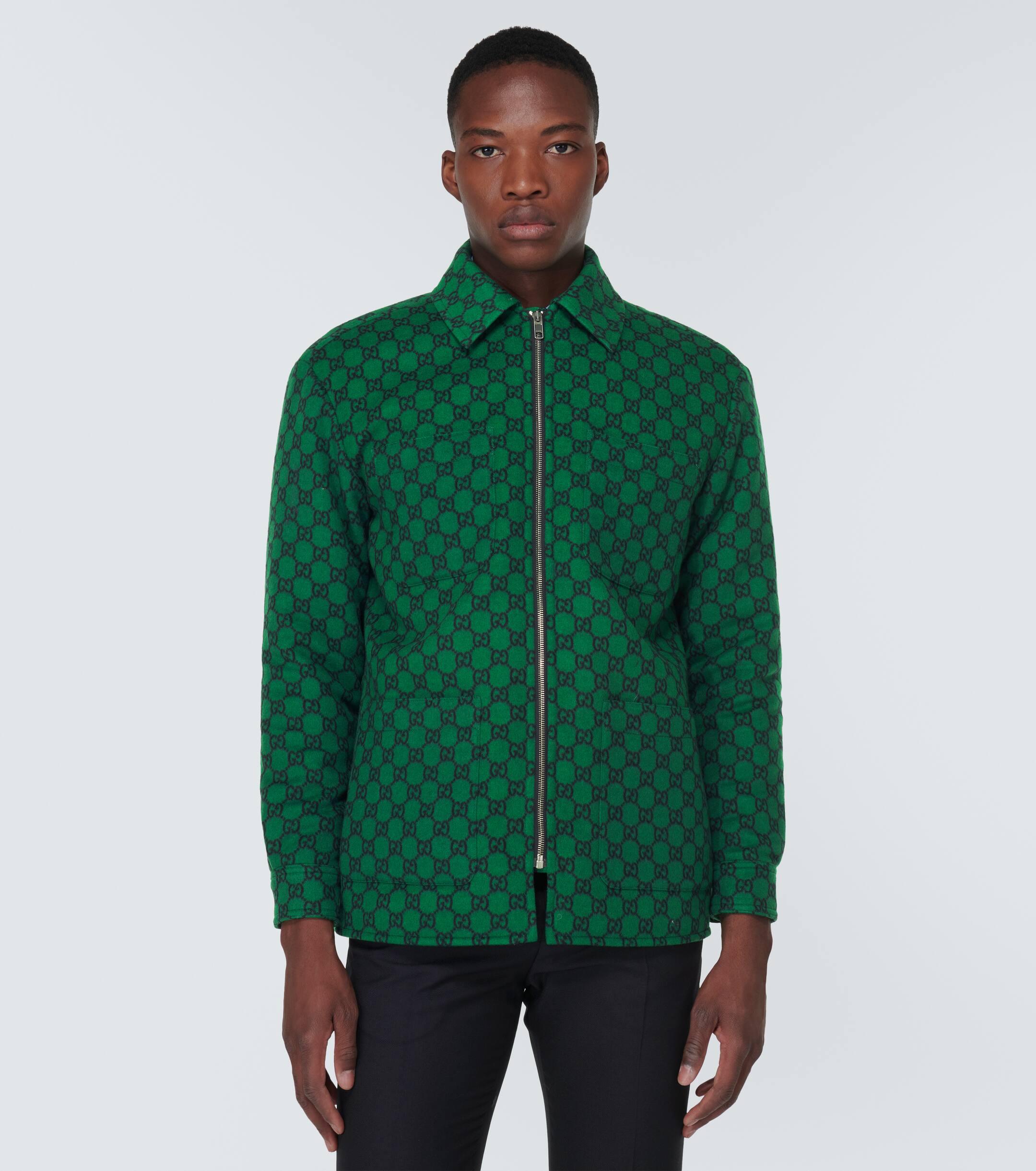 Gucci GG Wool Flannel Overshirt in Green for Men | Lyst UK