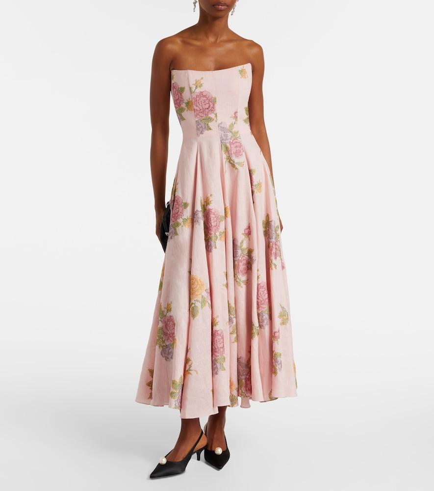 markarian floral print monroe corset dress Markarian Floral Linen Corset Dress in Pink