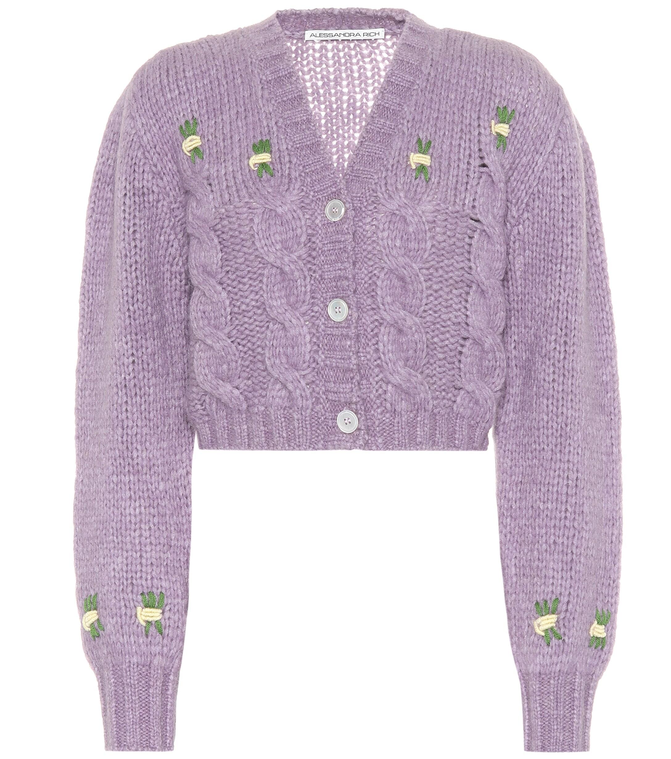 Alessandra Rich Chunky Knit Cropped Cardigan in Lilac (Purple) - Lyst