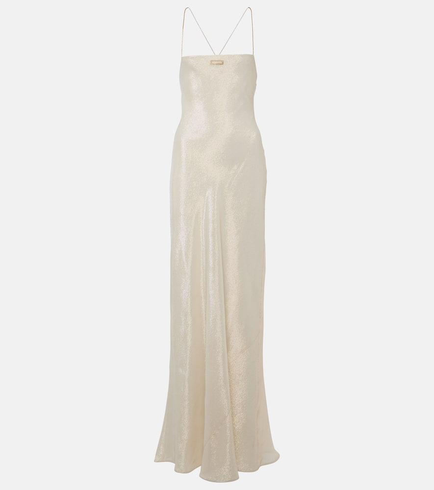 Miu Miu Logo Silk-Blend Lame Gown in White Lyst Australia