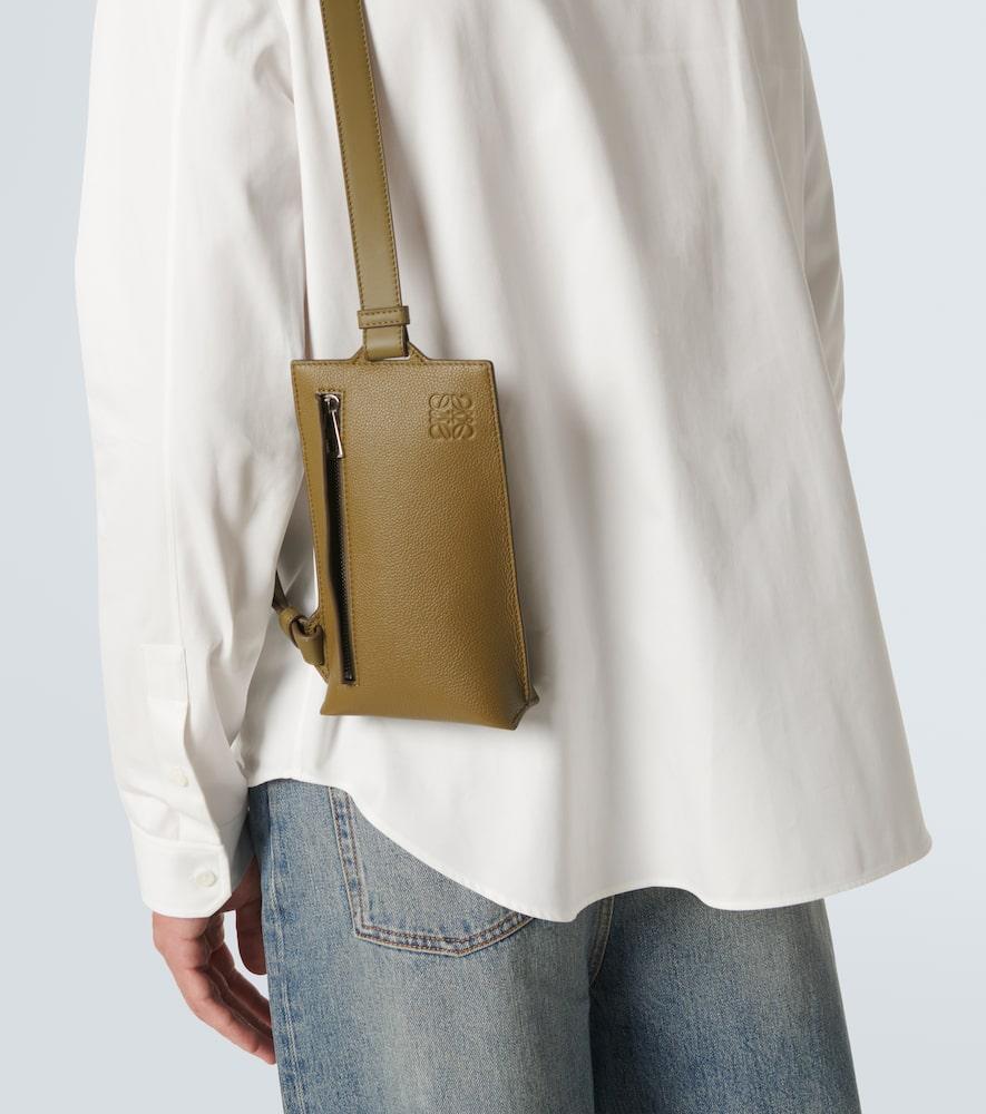 Loewe Vertical T Pocket Leather Crossbody Bag in Green for