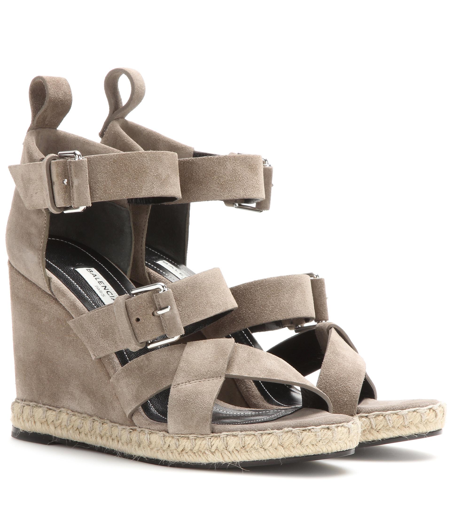 Balenciaga Rope Track Suede Wedge Sandals - Lyst