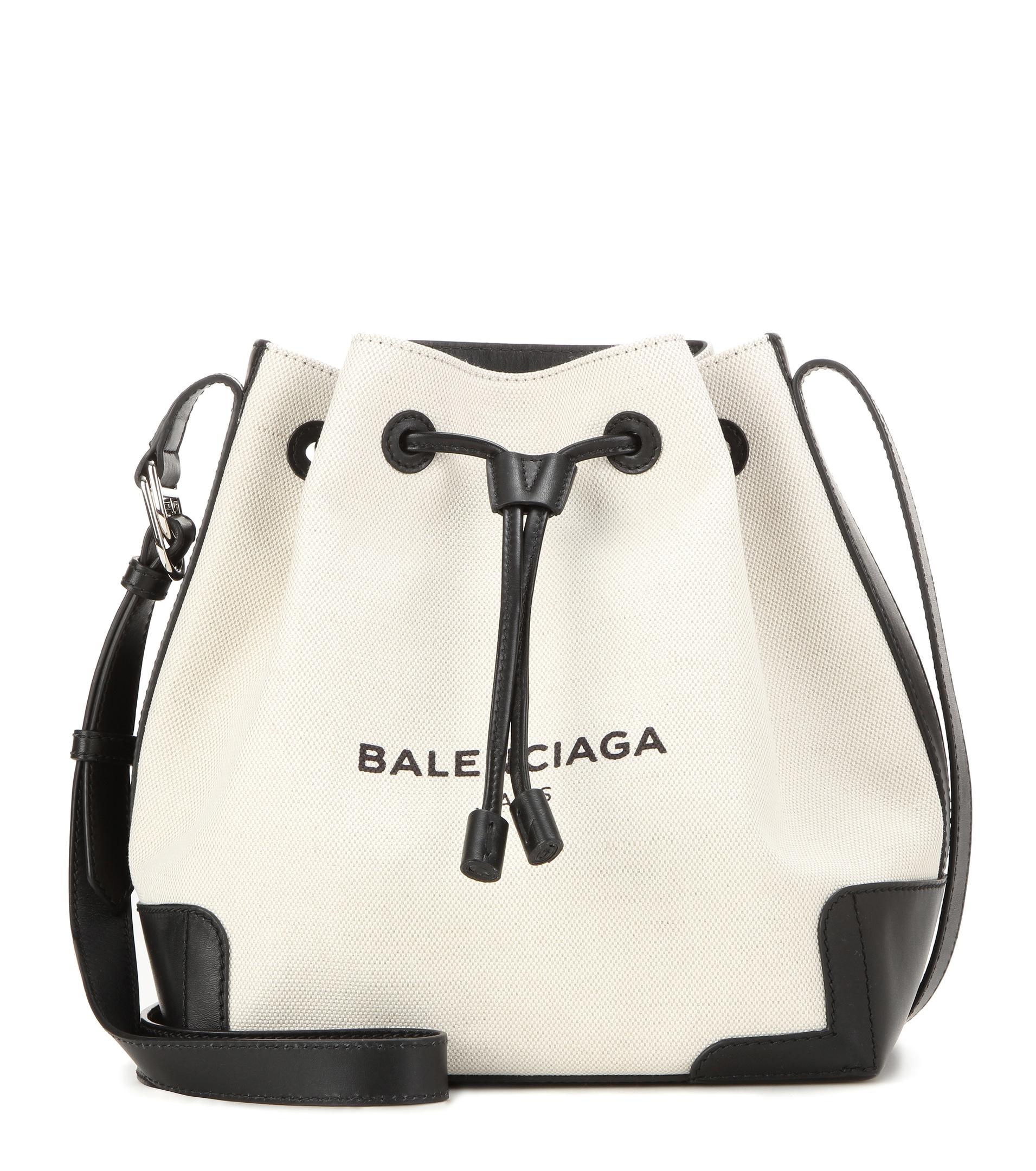 Balenciaga Canvas And Leather Bucket Bag in White - Lyst