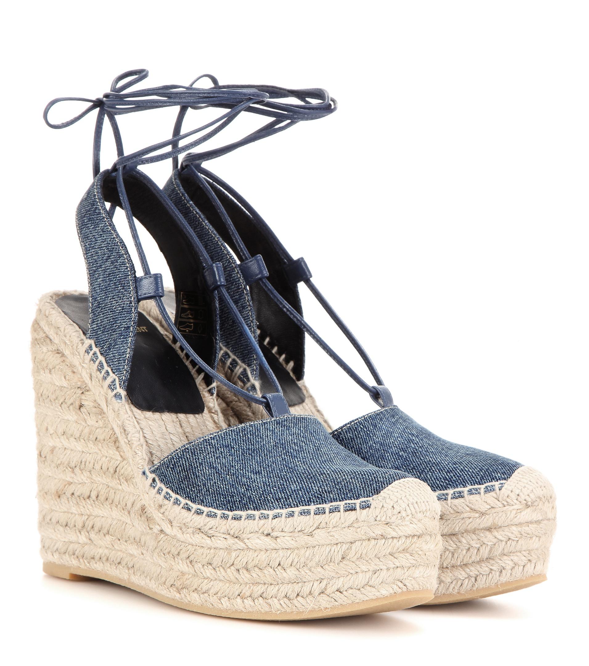 Saint Laurent Denim Espadrille Wedge Sandals in Blue - Lyst