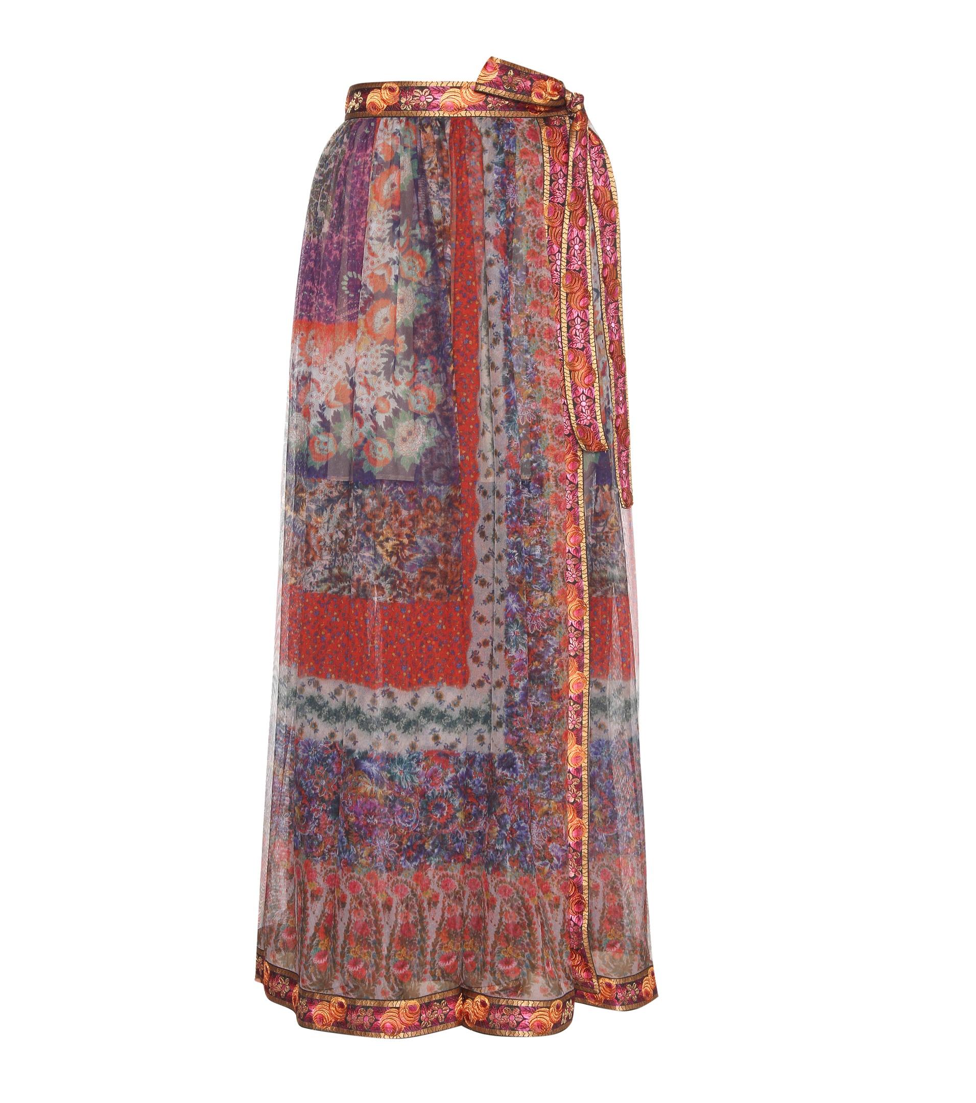 Etro Printed Silk Wrap Skirt in Red - Lyst