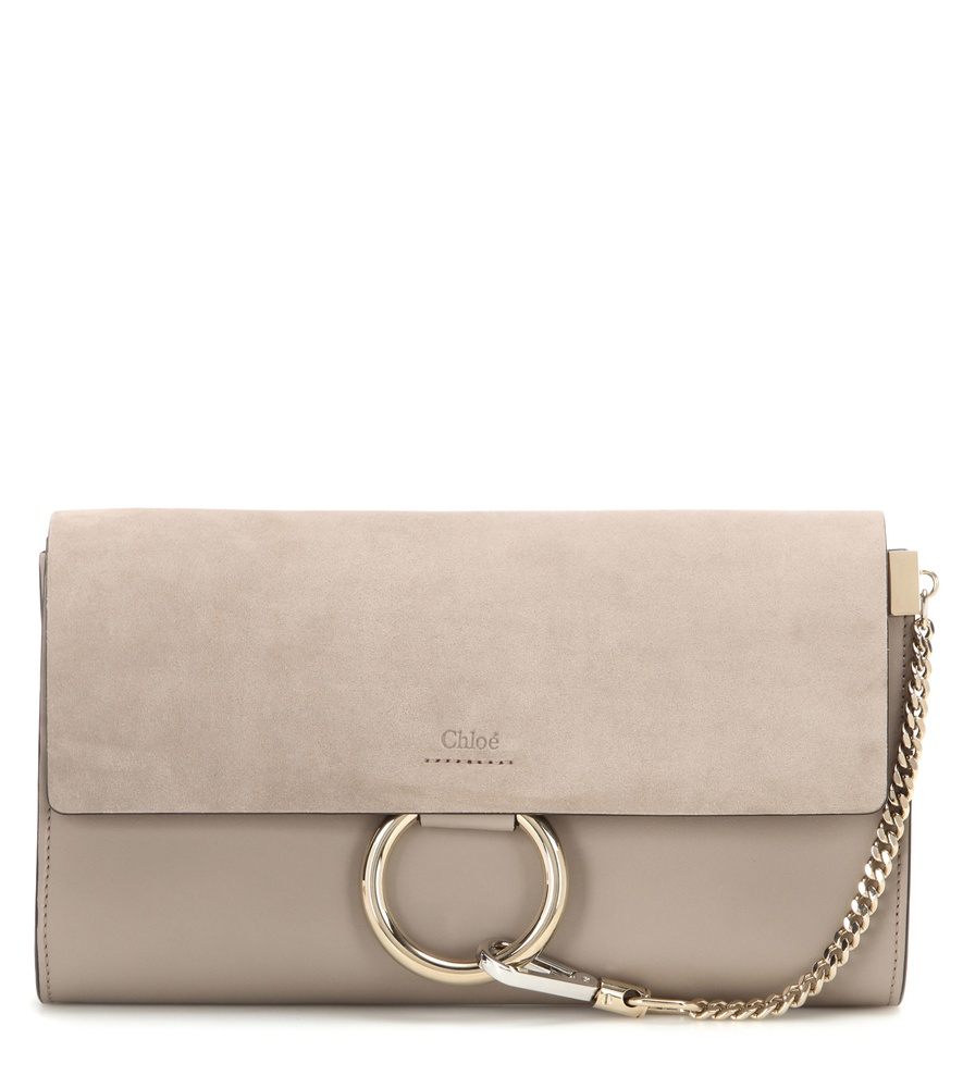 Chloé Faye Suede And Leather Clutch in Grey (Natural) - Lyst