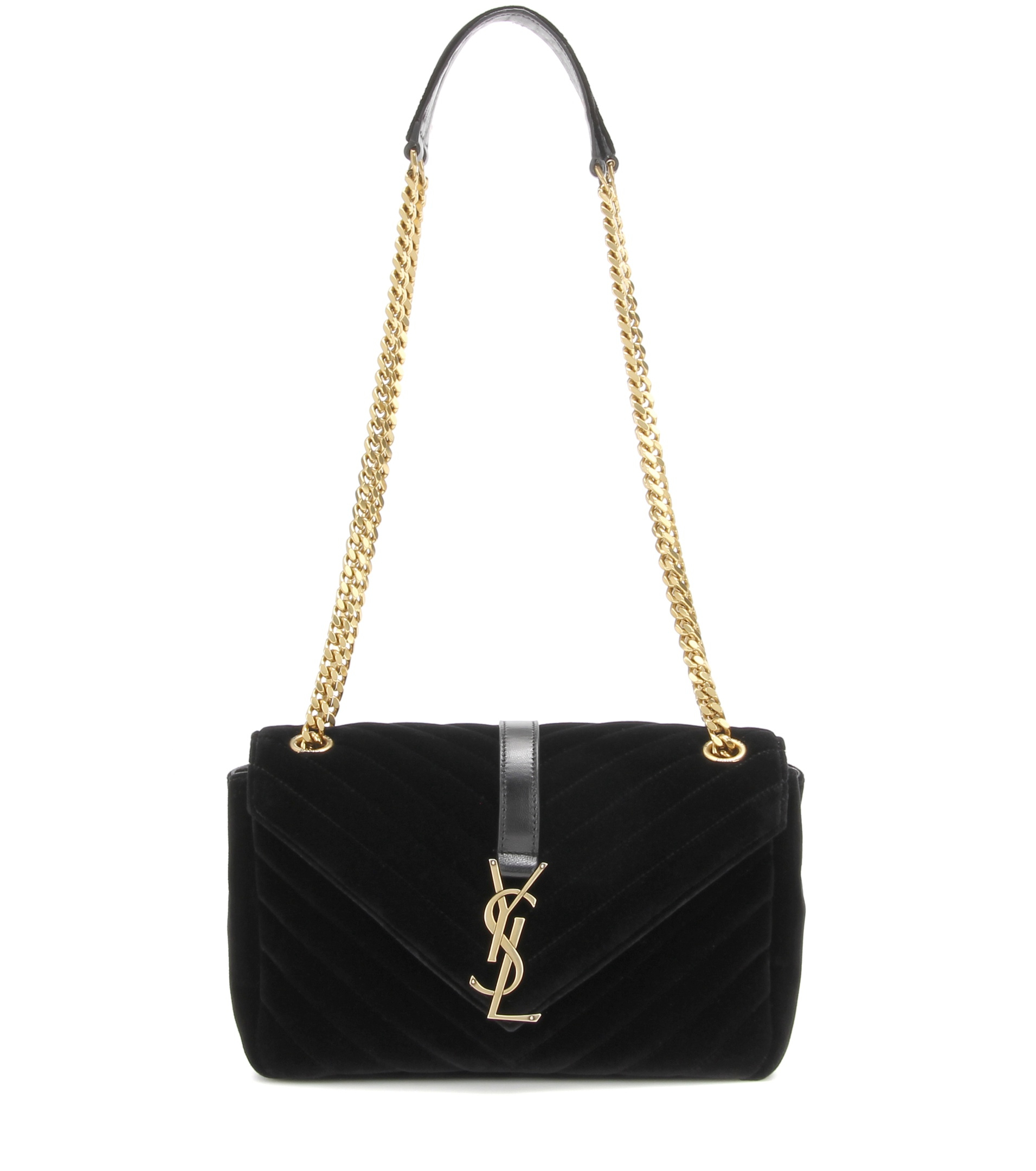 Saint Laurent Classic Monogram Quilted Velvet Shoulder Bag in Black Lyst