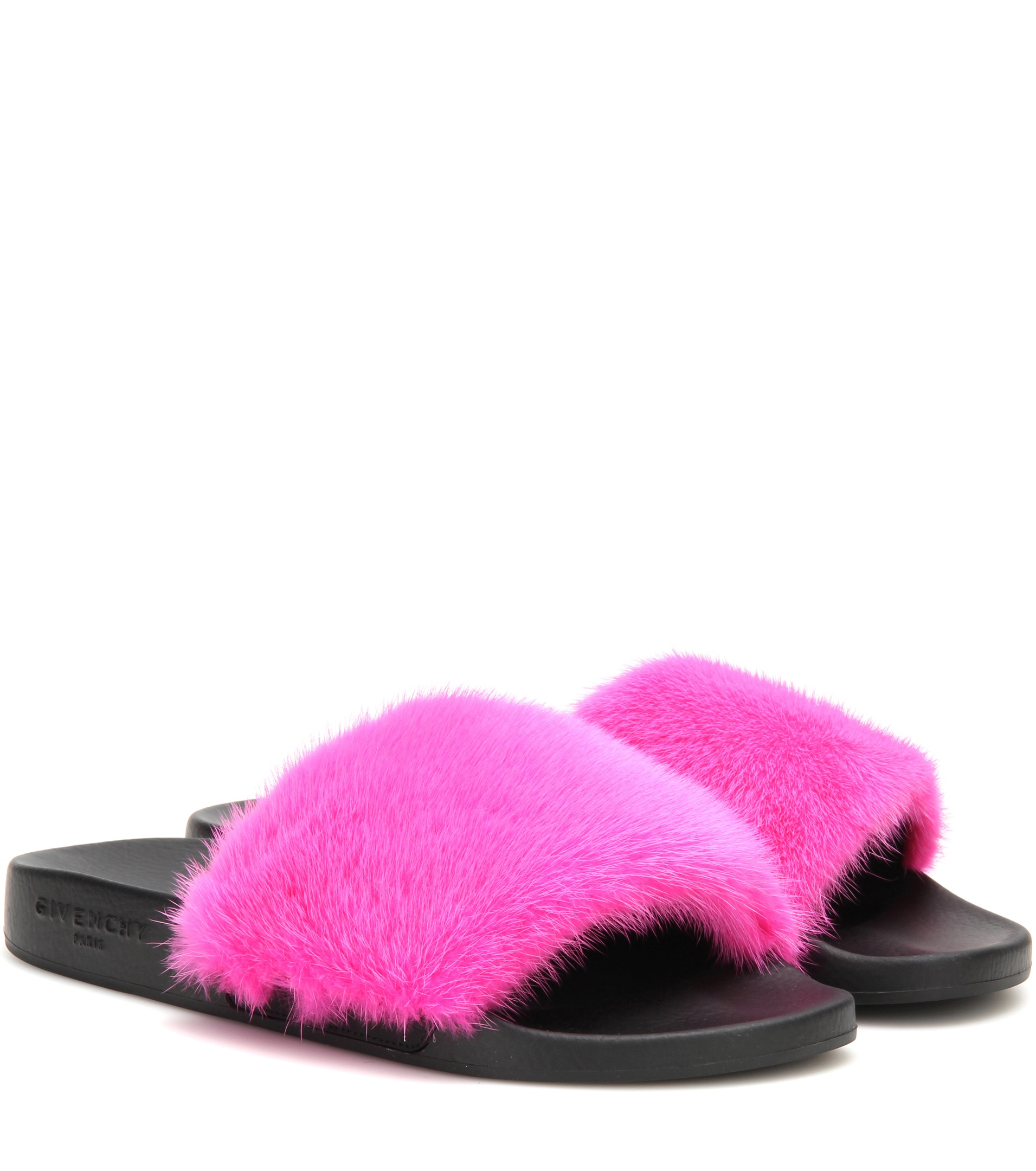 Givenchy Fur Slides in Pink - Lyst