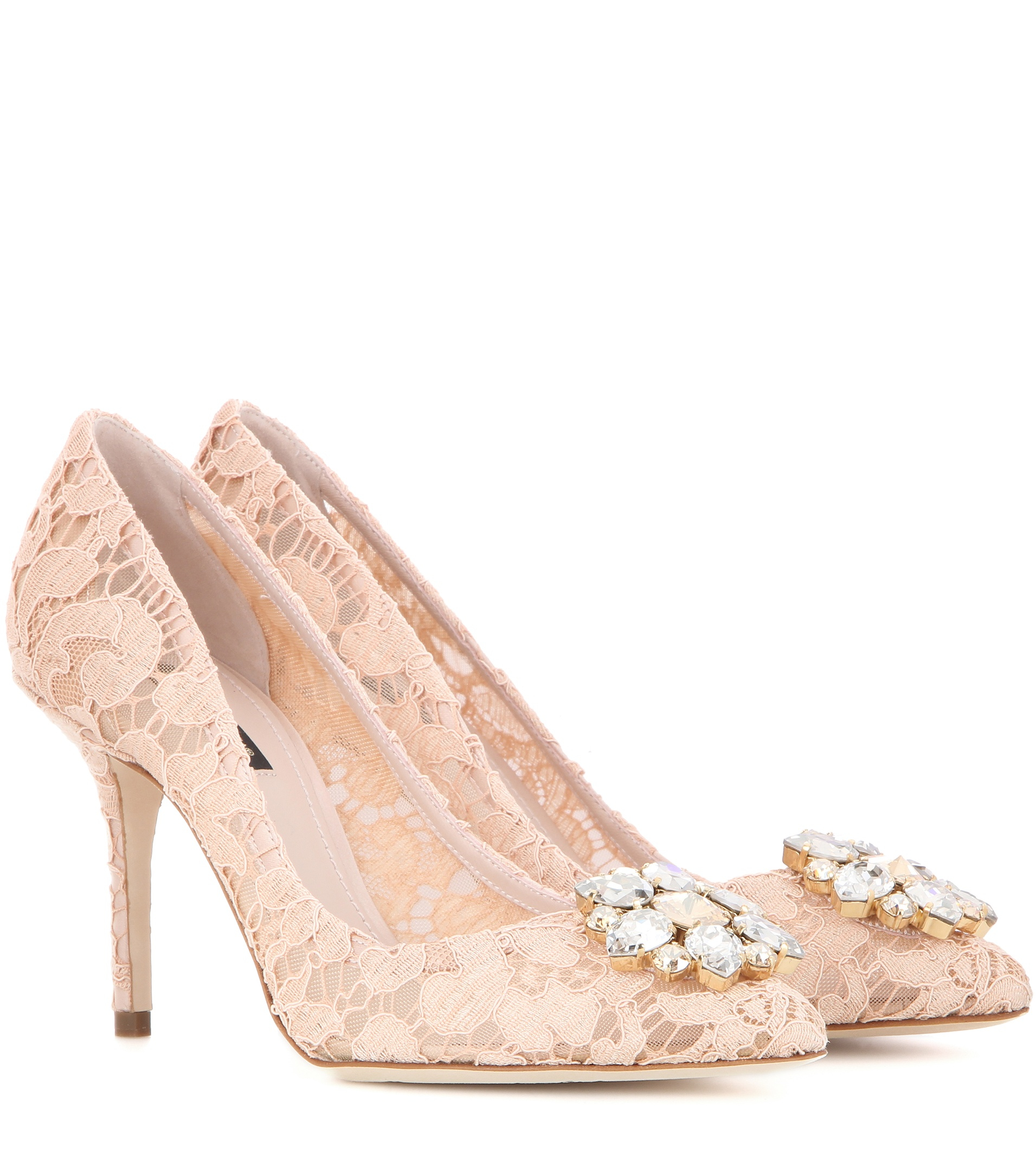 Dolce & gabbana Bellucci Embellished Lace Pumps in Pink | Lyst