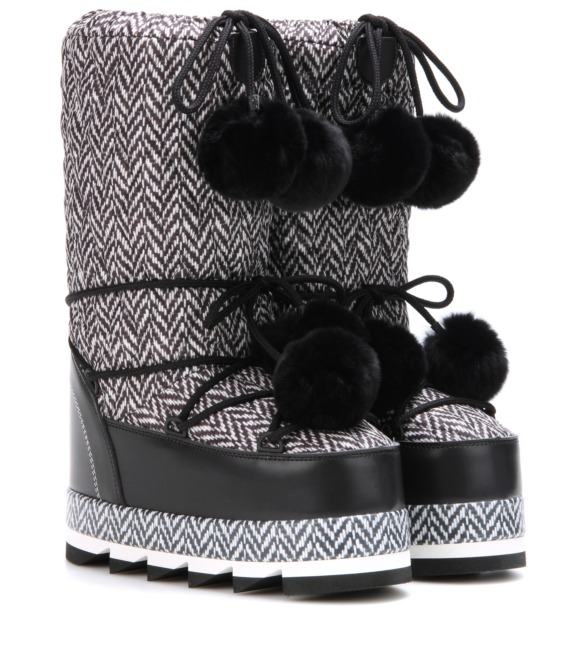 Dolce & Gabbana Black & White Fur Pom Pom Moon Boots - Lyst