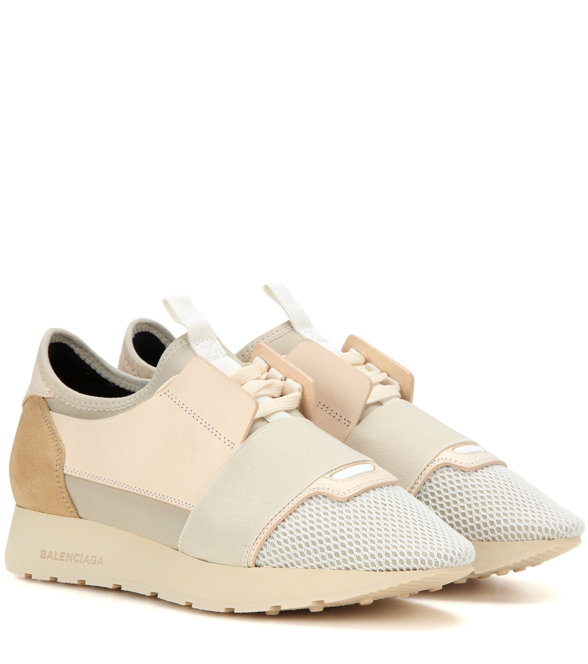 Lyst - Balenciaga Race Runner Leather And Suede Sneakers in Natural